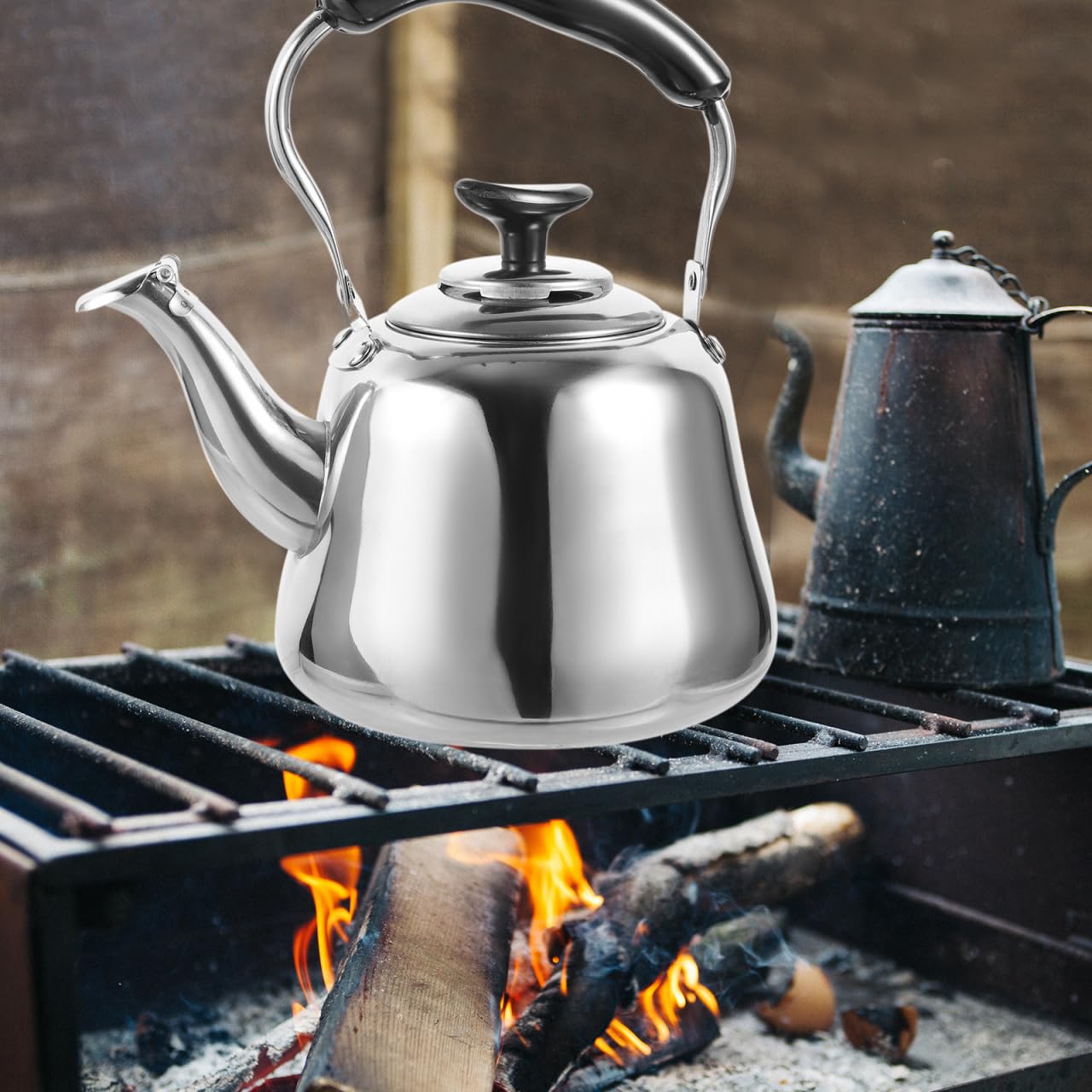 Luxshiny Bouilloire sifflante pour randonnée, bouilloire à thé en vrac, bouilloire à thé en vrac, cuisinière à gaz, théière en acier inoxydable, pot d'eau bouillante pour faire du thé en plastique