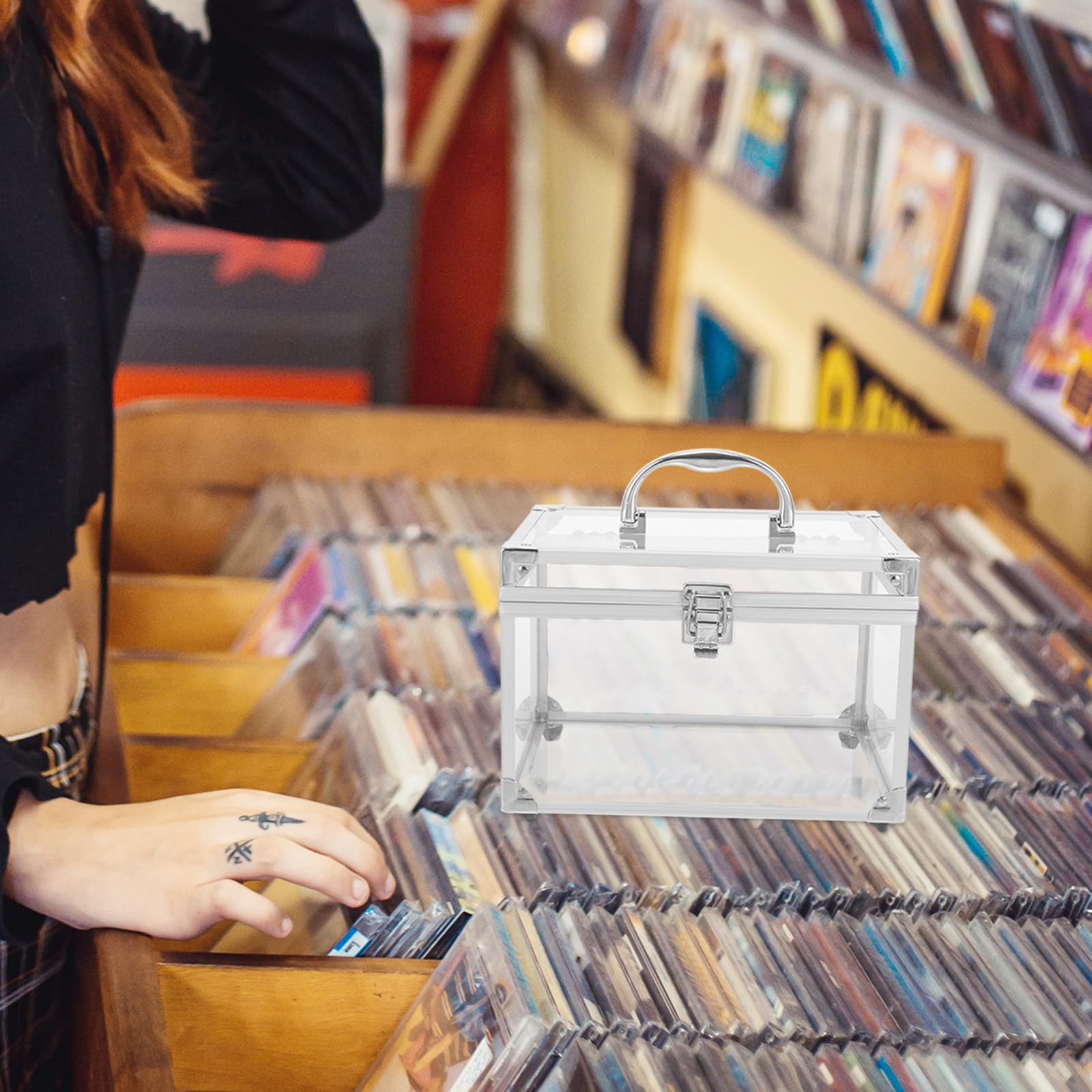 Scatola Porta CD Portatile in Acrilico Argento con Maniglia | Contenitori per Dvd, Facile da Riporre, Formato Compatto per Organizzare Dischi e Album