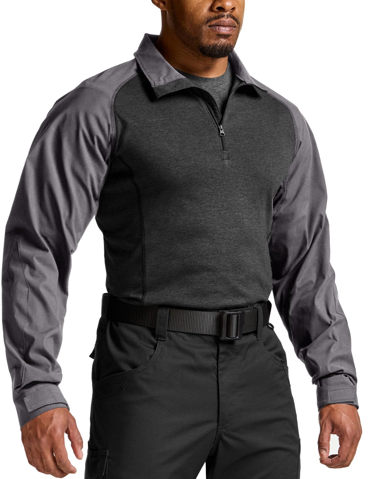 CQR Men's Tactical Combat Shirt, 1/4 Zip Long Sleeve Breathable Military BDU Training Top for Shooting, Hunting, Range Use