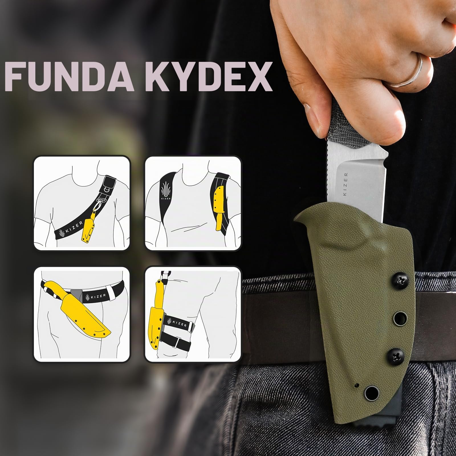Kizer Beaver Cuchillo de Hoja Fija con Funda, Hoja de Acero Nitro-V de 2,75" Cuchillo EDC con Mango de Micarta y G10, Pequeños Cuchillos de Supervivencia Bushcraft para Hombres y Mujeres, 1078A2 | Cuchillo de camping con punta fija de acero Nitro-V de 7 c