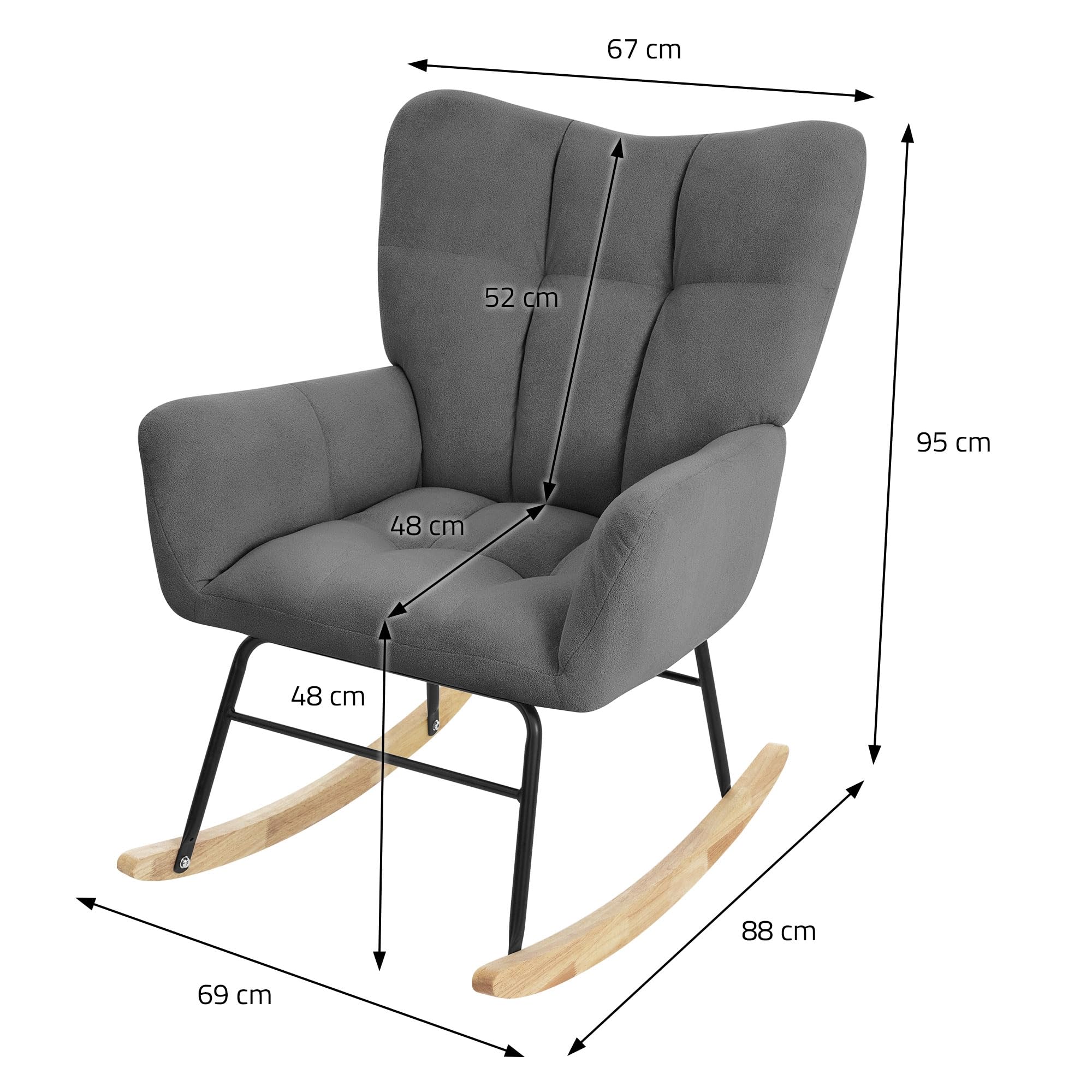 ML-Design fotel bujany ciemnoszary z pokryciem frotte tapicerowany z drewnianymi prowadnicami lezanka z podlokietnikami do salonu sypialni i balkonu rozkladany fotel