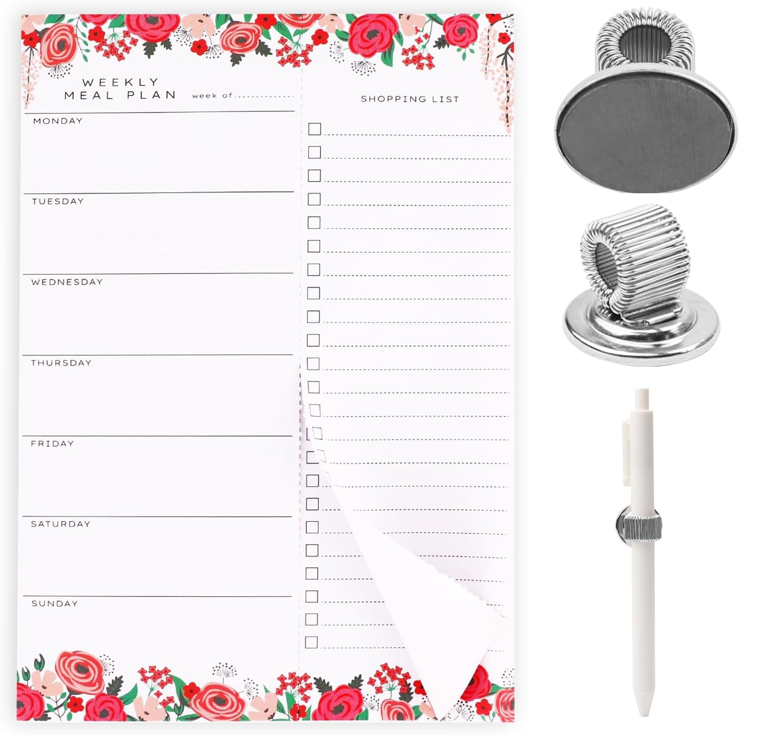Weekly Meal Planner, Shopping List Pad with Magnetic Fridge & Pen Holder