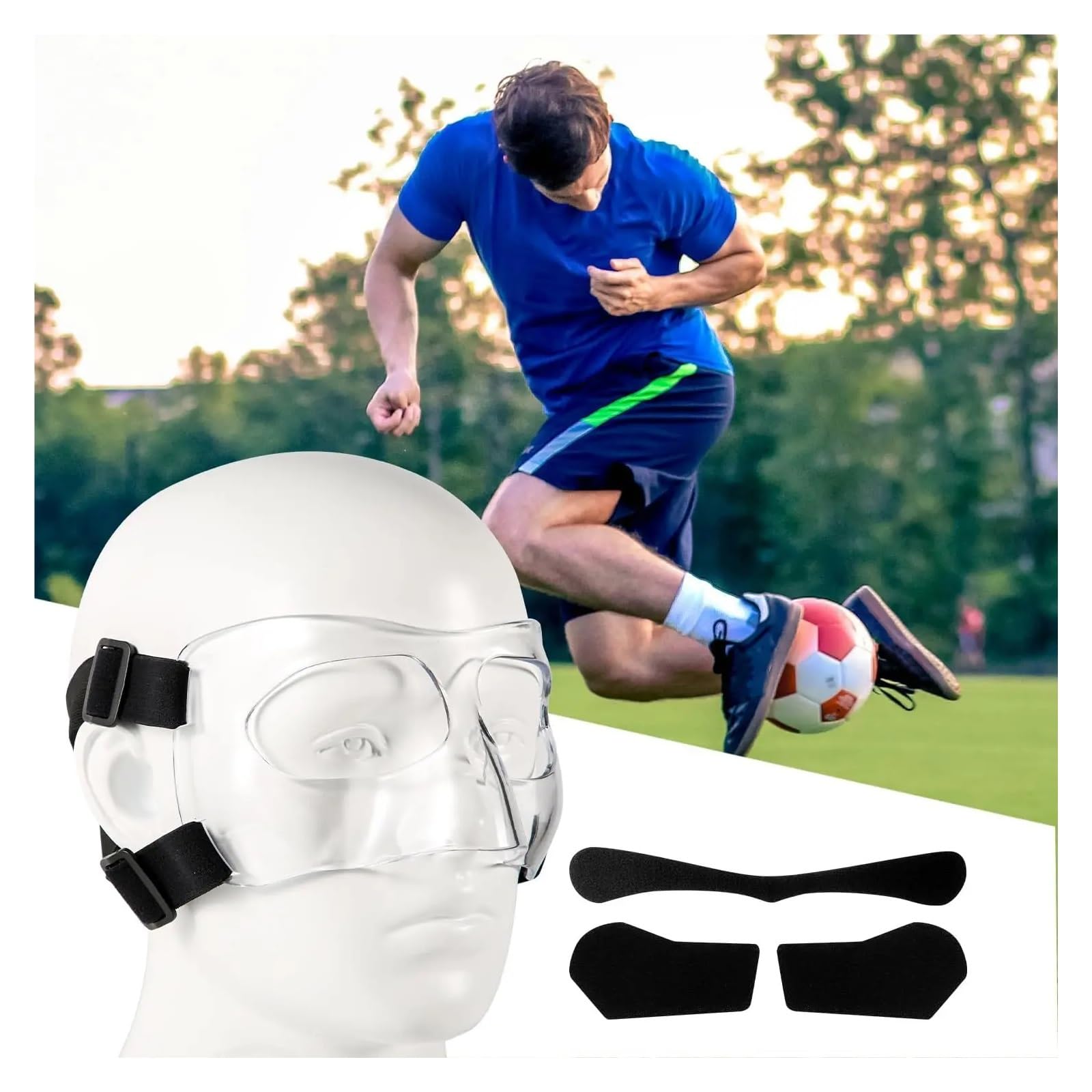 Máscara de Entrenamiento para Baloncesto Protector de Nariz Ajustable for Rota, máscara Deportiva protección Facial Transparente Transpirable for Baloncesto y fútbol
