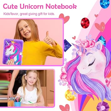PinkSheep Unicorn Diary for Girls with Locks and Keys, Unicorn Journal, Magic Unicorn Notebook for Kids, Plush Secret Diary Lined Notebook 300 Pages for Writing and Drawing, Unicorn Gifts for Girls