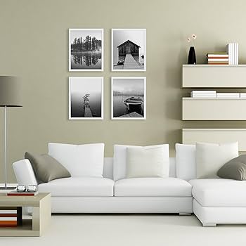 Amazon.co.jp: SRUOLOC 黒と白の湖壁アートプリント:8x10