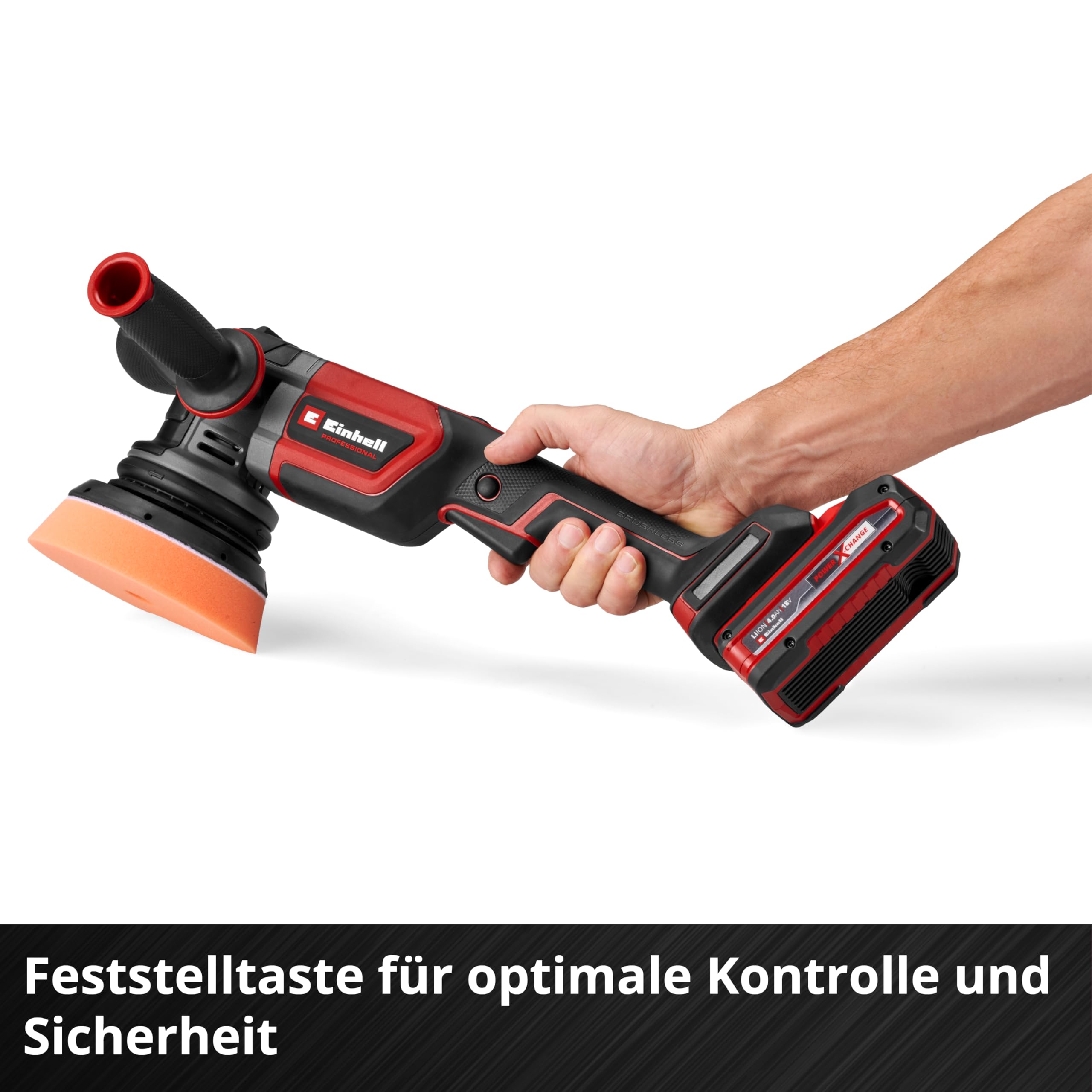 Einhell Professional Akku-Exzenterpolierer CP-EP 18/125 Li BL - Solo Power X-Change (18 V, 125 mm Polierer, Brushless, 500 - 3.800 U/min, inkl. 3x Polierpad, ohne Akku)