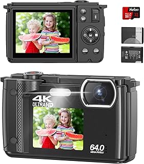 4K 64MP Digital Camera for Photography, Compact Vlogging Camera for YouTube with Auto Focus, Selfie Screens,32GB SD Card,Point&Shoot Camera with WiFi 18X Zoom,Travel Video Camera for Beginners Kids