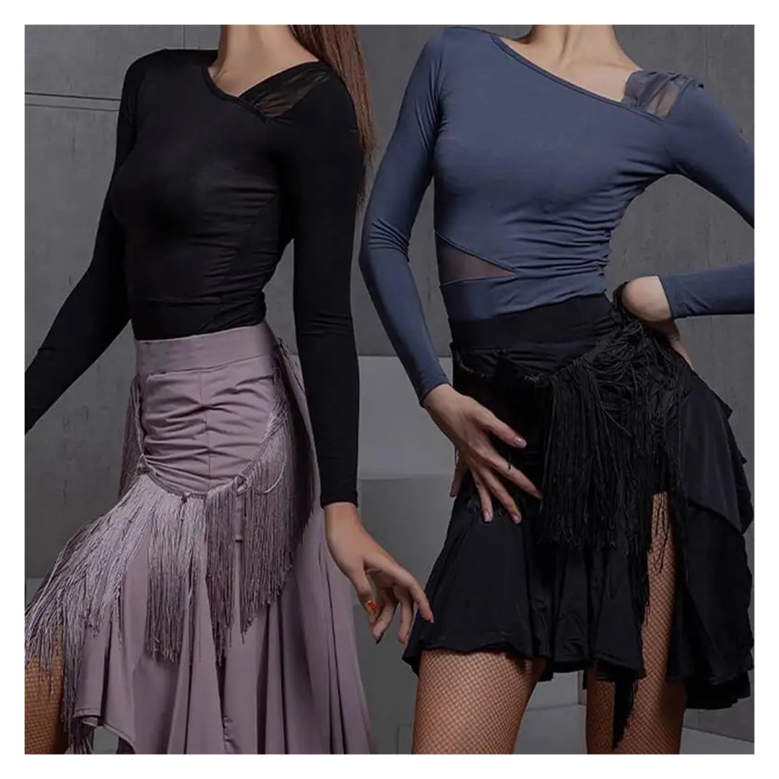 Abbigliamento di Tango Latino, Abito da Ballo Latino con Frange Asimmetriche for Le Donne Pratica for Adulti Verde Scuro S
