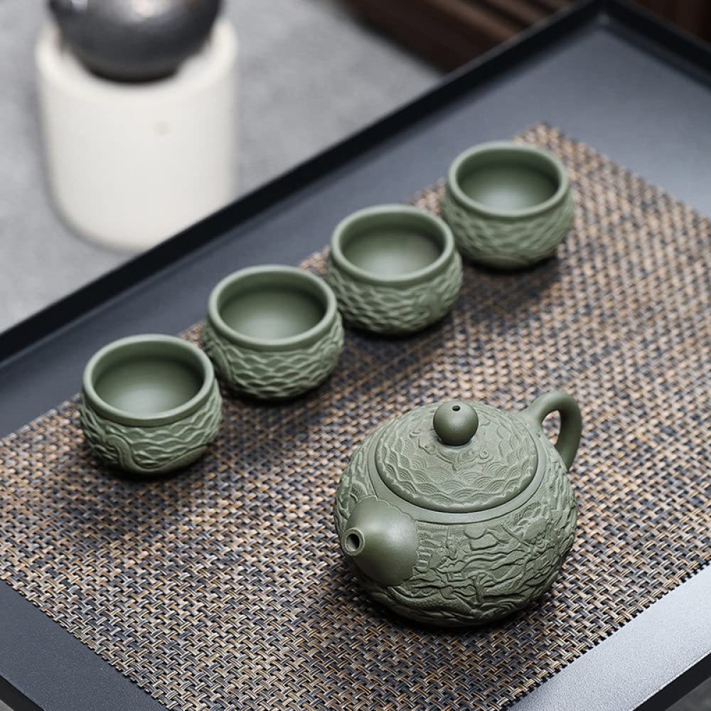 YlobdolY Ceramic Teapot Set - Chinese Yixing Zisha Tea Set Handmade Purple Clay Cloud Dragon Relief Xishi Tea Pot with Cups and Gift Box for Dad Grandpa Husband Tea Lovers,Green