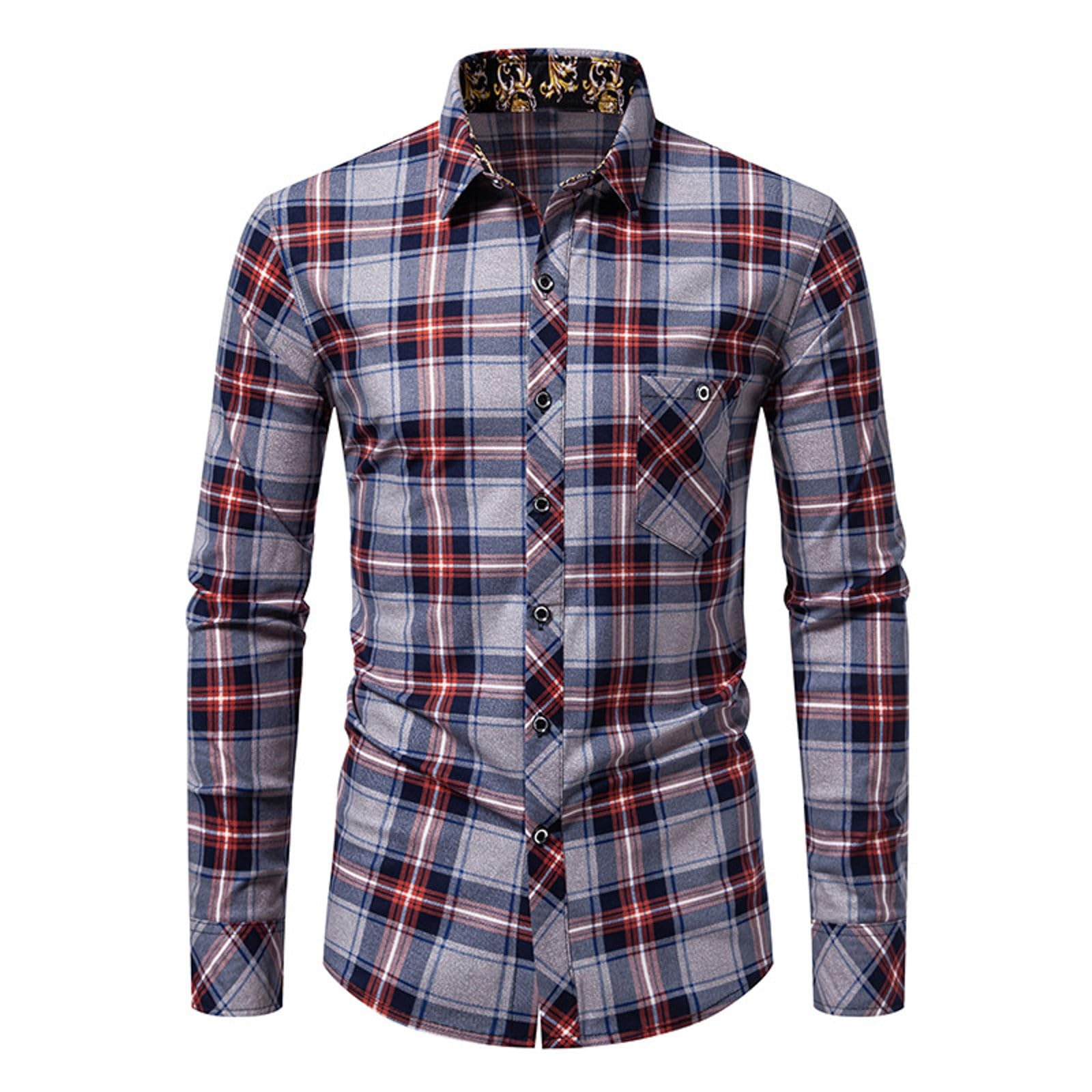 Genérico Camisas Hawaianas Hombre Personalizadas Camisa Hawaiana Hombre Algodon Camisa Hombre Manga Larga Verano Casual Camisas Hombre con Bolsillo Manga Larga Camisa Cuadros Informal para Exteriores