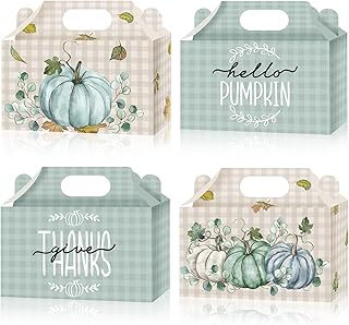 Fall Party Candy Boxes Thanksgiving Party Treat Boxes Autumn Harvest Party Boxes Pumpkin Maple Leaf Fall Paper Boxes for Thanksgiving Autumn Harvest Halloween Birthday Party Decoration (Blue)