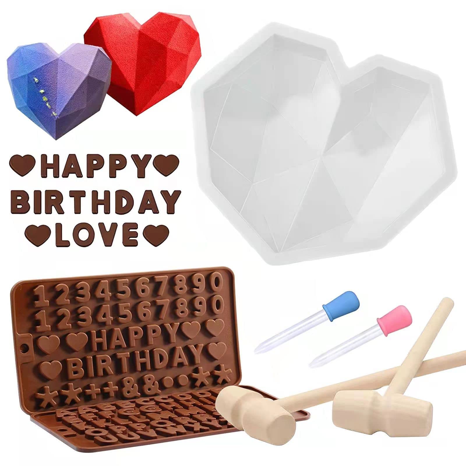 Moldes de Silicona cardíaco Juego de 7 Diamantes Heart Mousse Bandeo de Molde de Pastel de Chocolate jabón de Chocolate Taquel Pop Herramientas para Hornear Molde Adhesivo