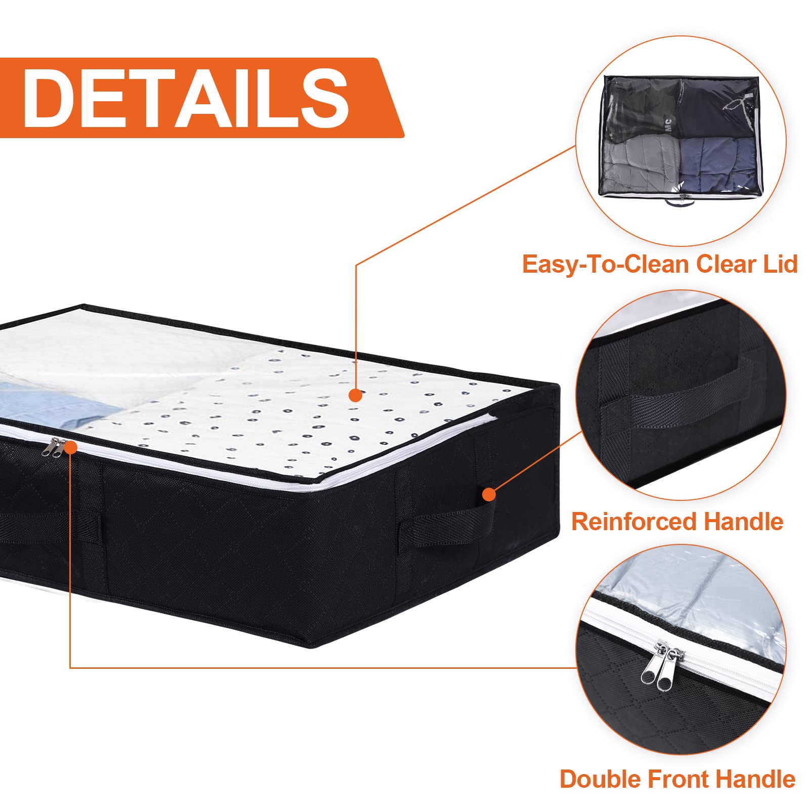 Contenedores de almacenamiento debajo de la cama, bolsas de almacenamiento debajo de la cama con cremallera, ventana transparente, organizador no tejido para ropa, suéter, edredón, manta, colchas 4