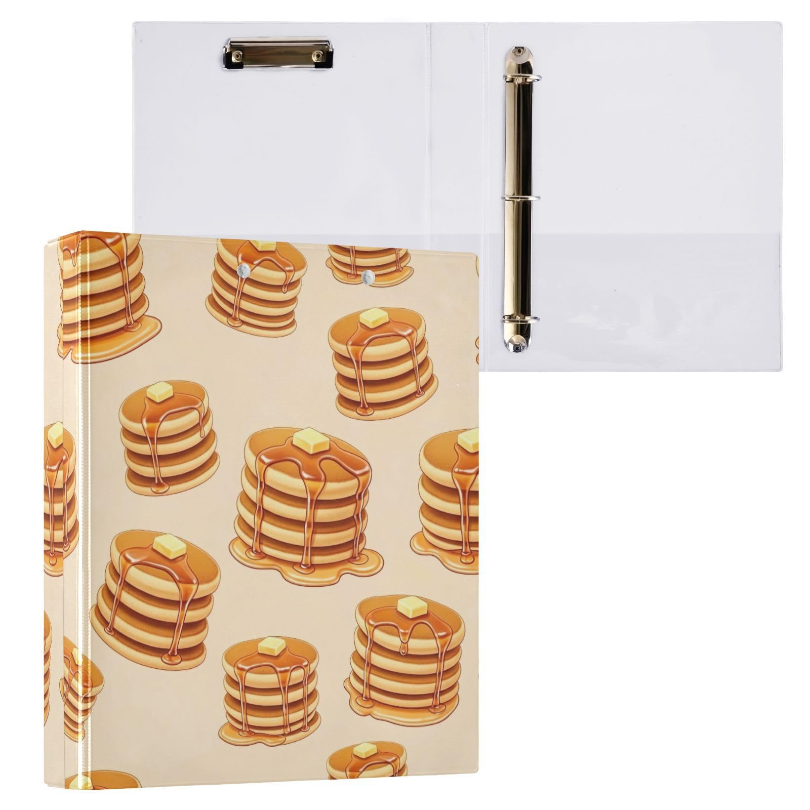 Cute Cartoon Pancakes Beige 3 Ring Binder 1.5 Inch, Flexible D Ring Binder with Pockets, 3 Ring Binders for School, College, Office (2 Pack)