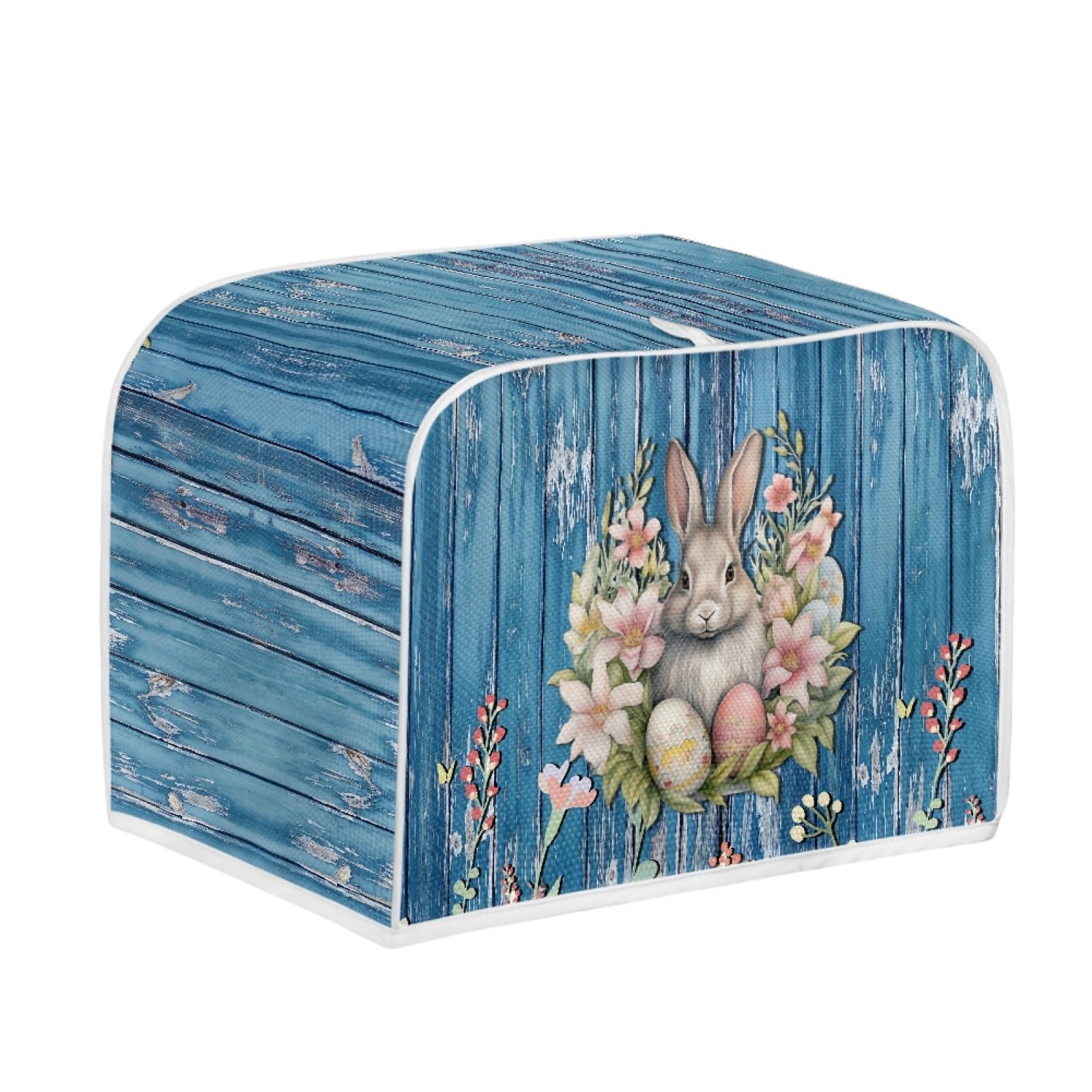 Easter Day Rabbit Floral Kitchen Toaster Dust Cover Bakeware Protector Compatible with 2 Slice Toaster Top Handle Heat-Resistant Dust Protection(Wood Grain Blue,11.4 x 7.9 x 7.5)