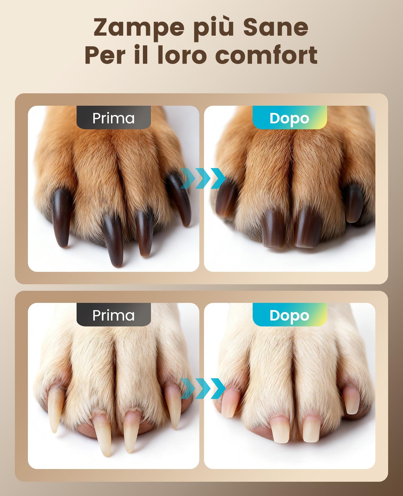 oneisall Lima Unghie Cani NG02 | Professionale, Luce LED a 360°, 6 velocità fino a 12000RPM, Silenzioso 40 dB, Adatto a cani di taglia grande, media