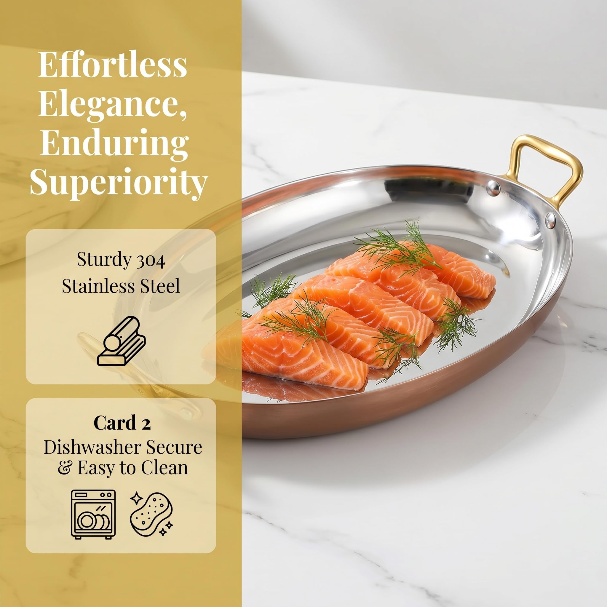 Paellera de acero inoxidable de alta calidad, utensilios de cocina ovalados de mariscos con asas dobles para el hogar y camping, ideal para auténticos platos españoles, 40 cm