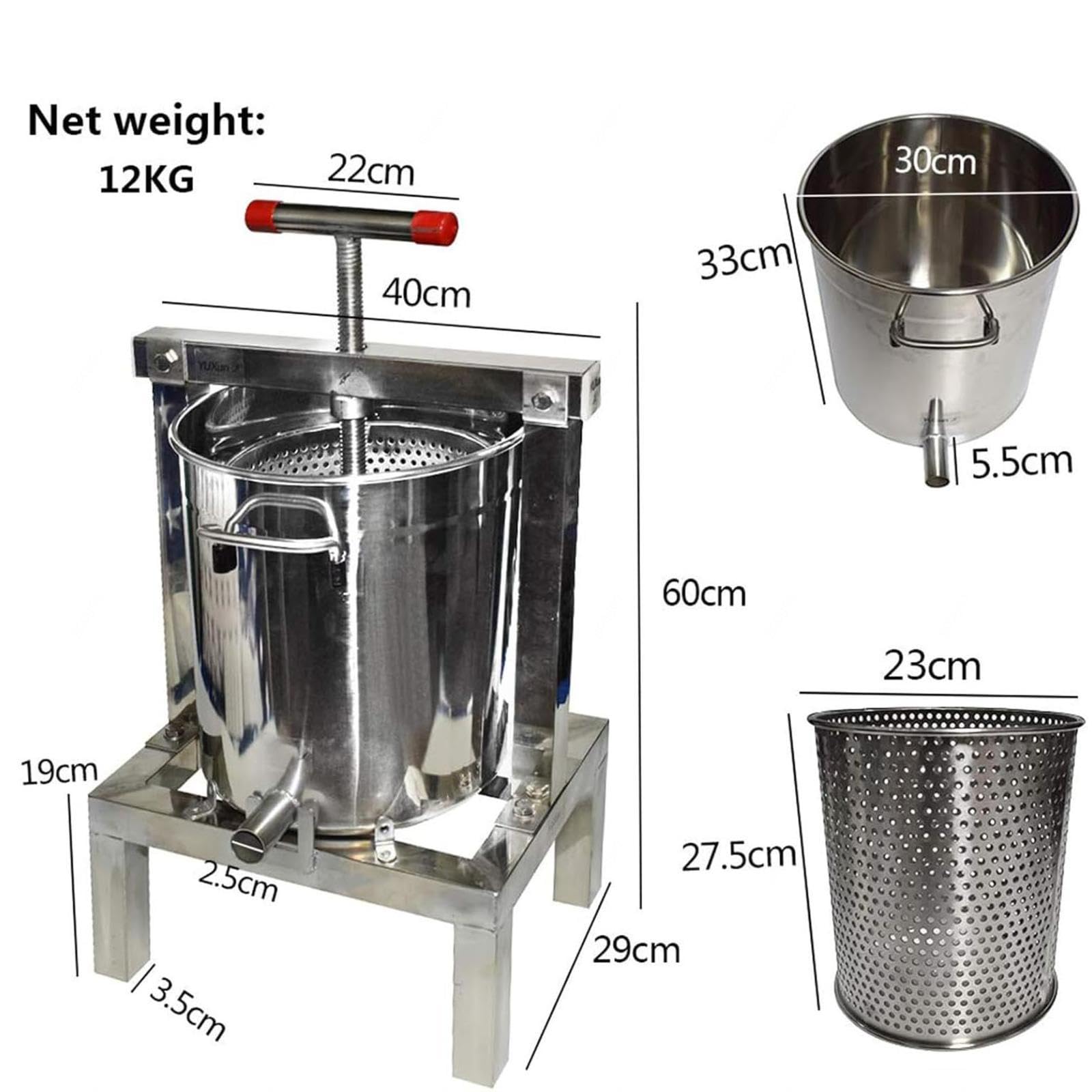 estrattore manuale per in acciaio inox Pressa Manuale per Miele in Acciaio Inox large bee honey press extractor Attrezzatura apicoltura per Uva Frutta e Verdura Uso Domestico