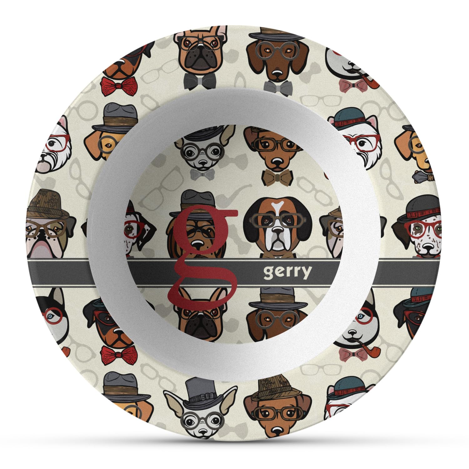 Personalized Hipster Dogs Plastic Bowl - Microwave Safe - Composite Polymer
