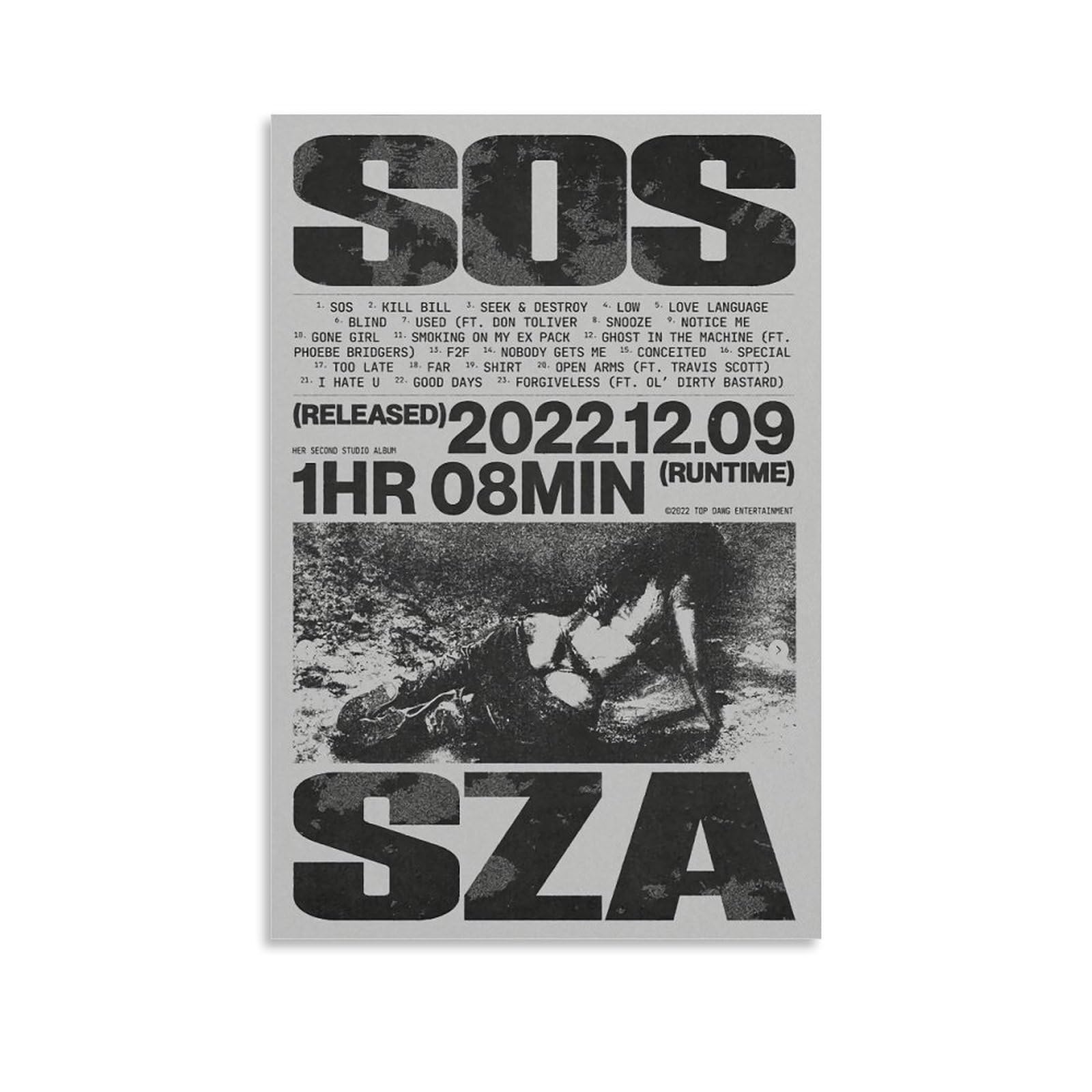 Sza Poster Sos Album Poster Music Posters for Room Aesthetic Canvas Wall Art Bedroom Decor 12x18inch(30x45cm)
