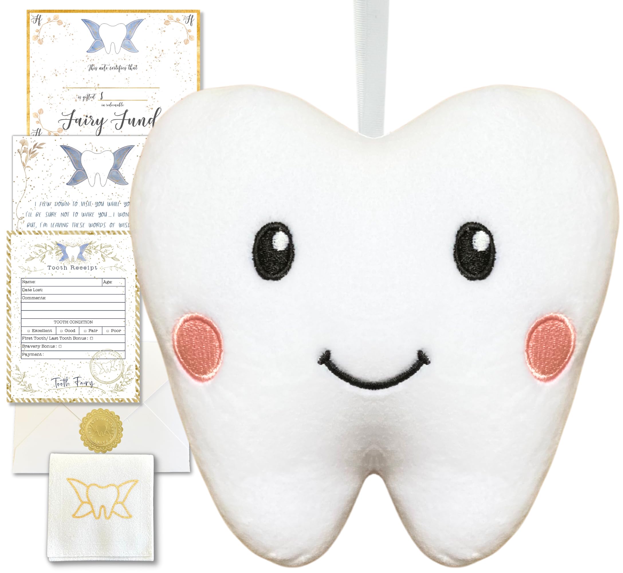 Squishie Tooth Fairy Pillow with Pocket and Poem | Tooth Fairy Gifts for Boys and Girls | Tooth Holder Plushie, Coy