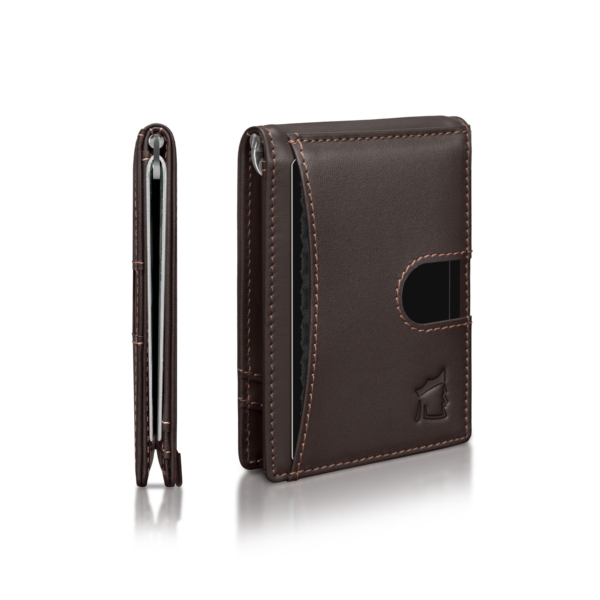 KinglyCash Clip Slim Leather Wallet for Men with RFID Blocking & Money Clip - Minimalist Front Pocket Bifold Wallet Holds 12 Cards - Secure Card Holder with Easy Access Pull Tab