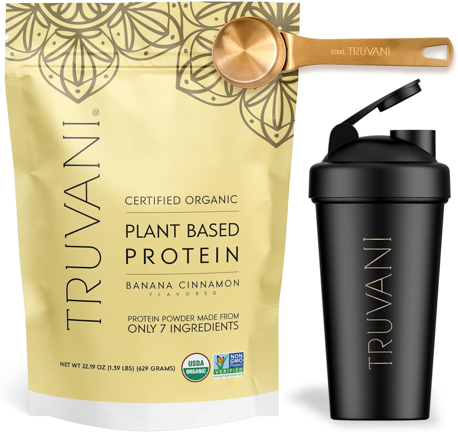 Truvani Vegan Banana Cinnamon Protein Powder with Shaker