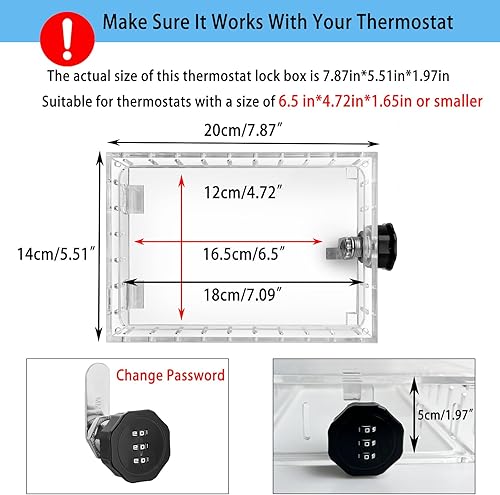 Miniatura 2 de Young Dance Caja de bloqueo universal de combinación de termostato, protector de termostato grande transparente para termostatos de pared, cubierta