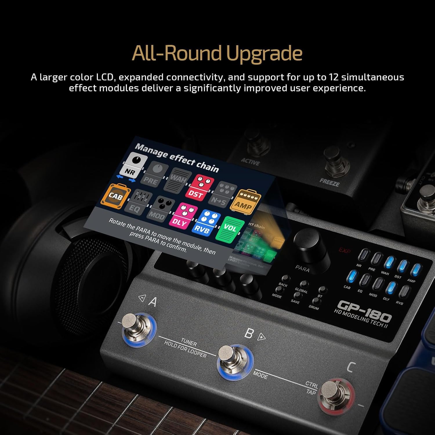 Valeton GP-180 Multi-Effects Guitar Processor with HD Modeling, 200+ Effects, Built-in Battery, IR & NAM Support, Looper, Drum Machine, USB Audio Interface