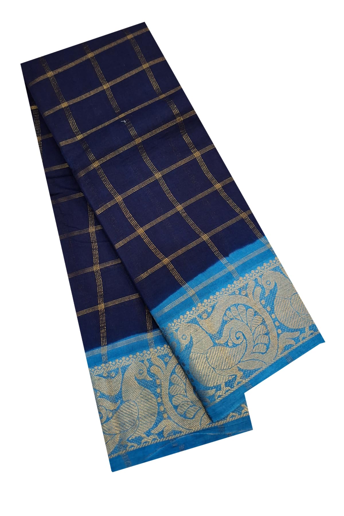 Madurai Sungudi - 6 Yard Big Checks Double Side Gold Medium Size Zari Border Tie and Dyie Natural Dye (without Blouse) Saree-picture-10
