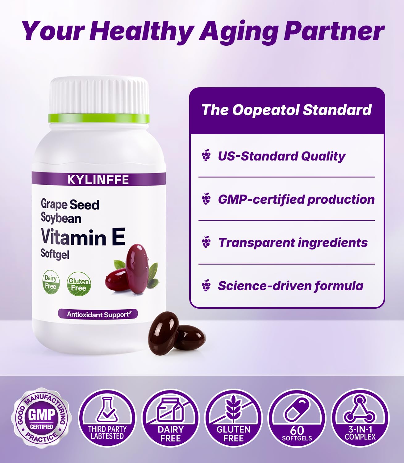 Grape Seed Extract with Soy Isoflavones, Vitamin E for Woman 40+, Antioxidant Supplement for Daily Wellness, Gluten Free & Dairy Free, 60 Softgels, Easy to Swallow — Amazon image 7