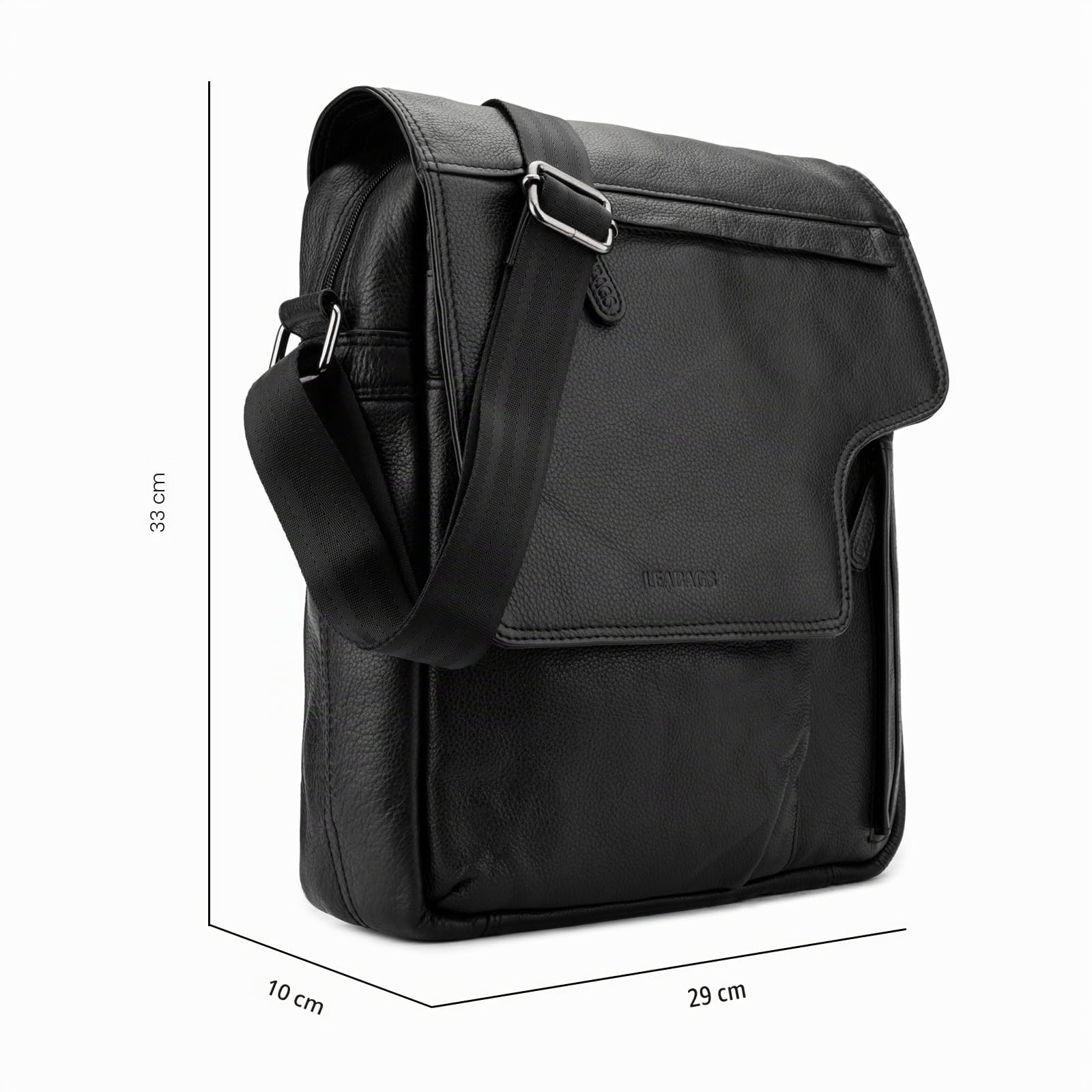 LEABAGS Borsa a Tracolla in Pelle per Uomo e Donna | Borsa per Laptop in Vera Pelle fino a 13 Pollici | Messenger Bag con Tracolla | Borsa da Lavoro, Trasporto e a Mano | Nappa Nera