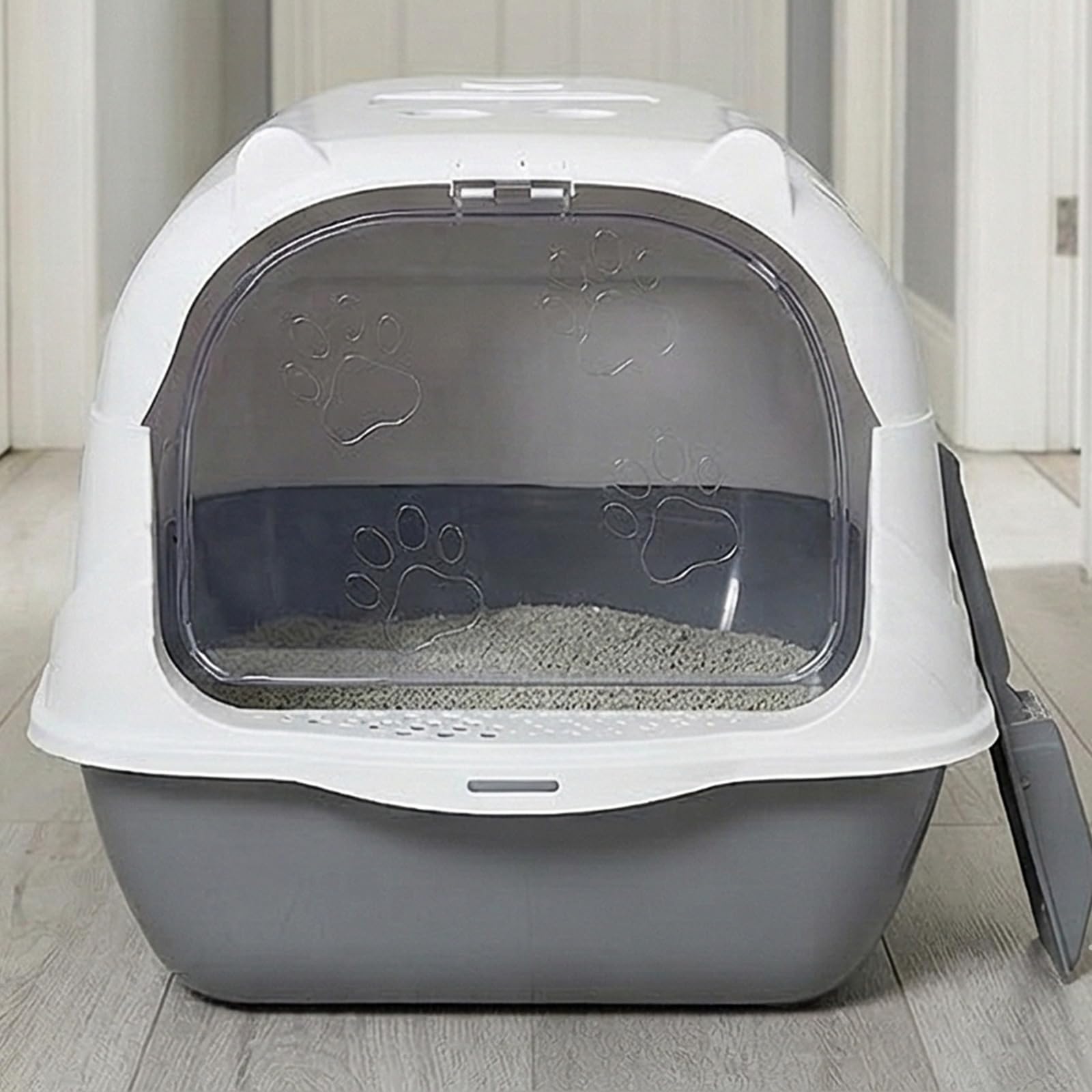 Caja de arena para gatos con filtro superior para control de olores, inodoro para uso doméstico, caja cerrada extragrande