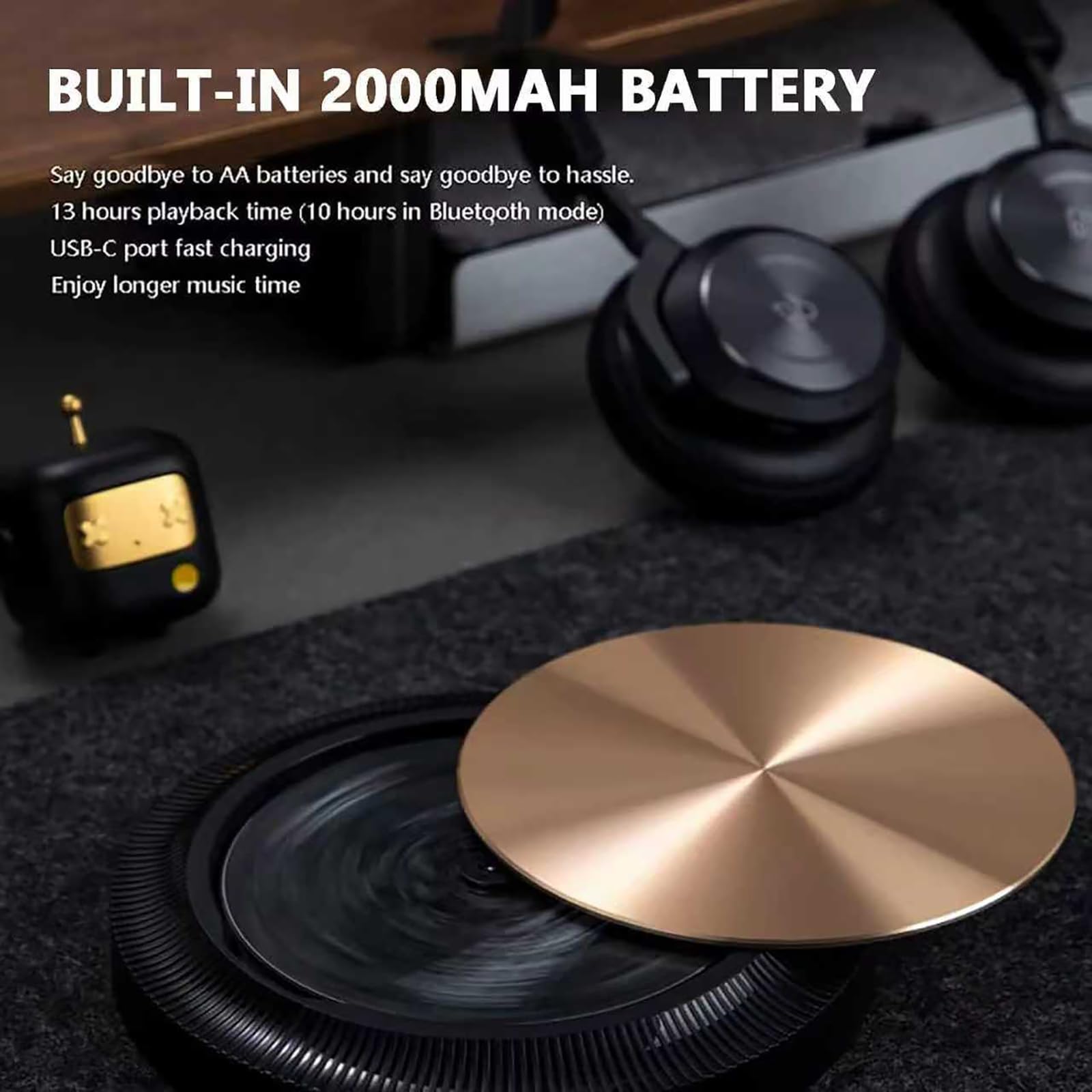 Lettore CD portatile, con display OLED, supporta uscita ad alta fedeltà da 3,5 mm, CD-R, CD-DA, CD-RW, HDCD, portata Bluetooth da 8 a 10 metri, per auto, casa, ufficio
