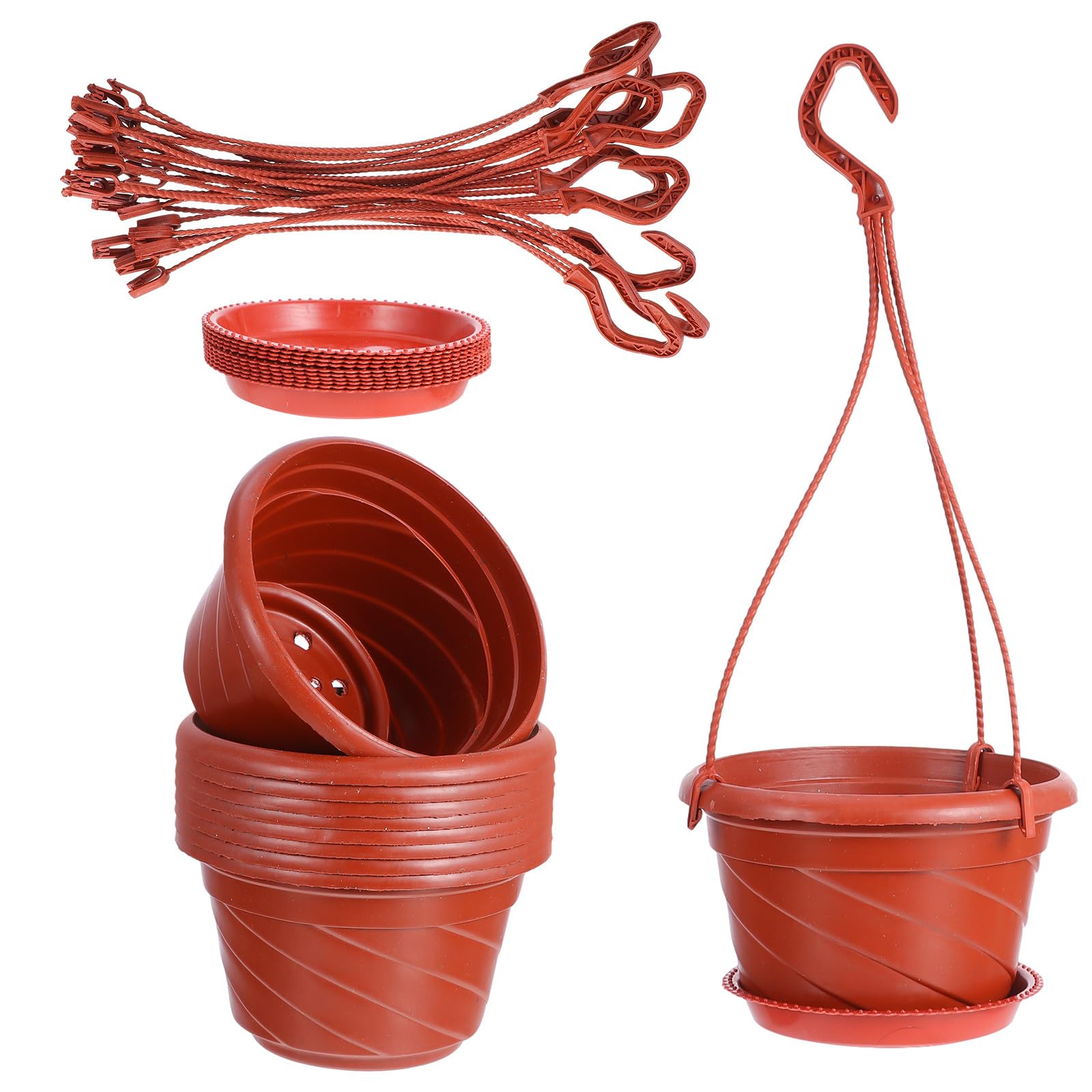 PLAFOPE 10ensembles Lot de Pots de Fleurs Suspendus Plastique Rouge Support pour Plantes Vertes Accessoires de Jardin pour Intérieur et Extérieur de Jardinières avec Casiers et Plateaux