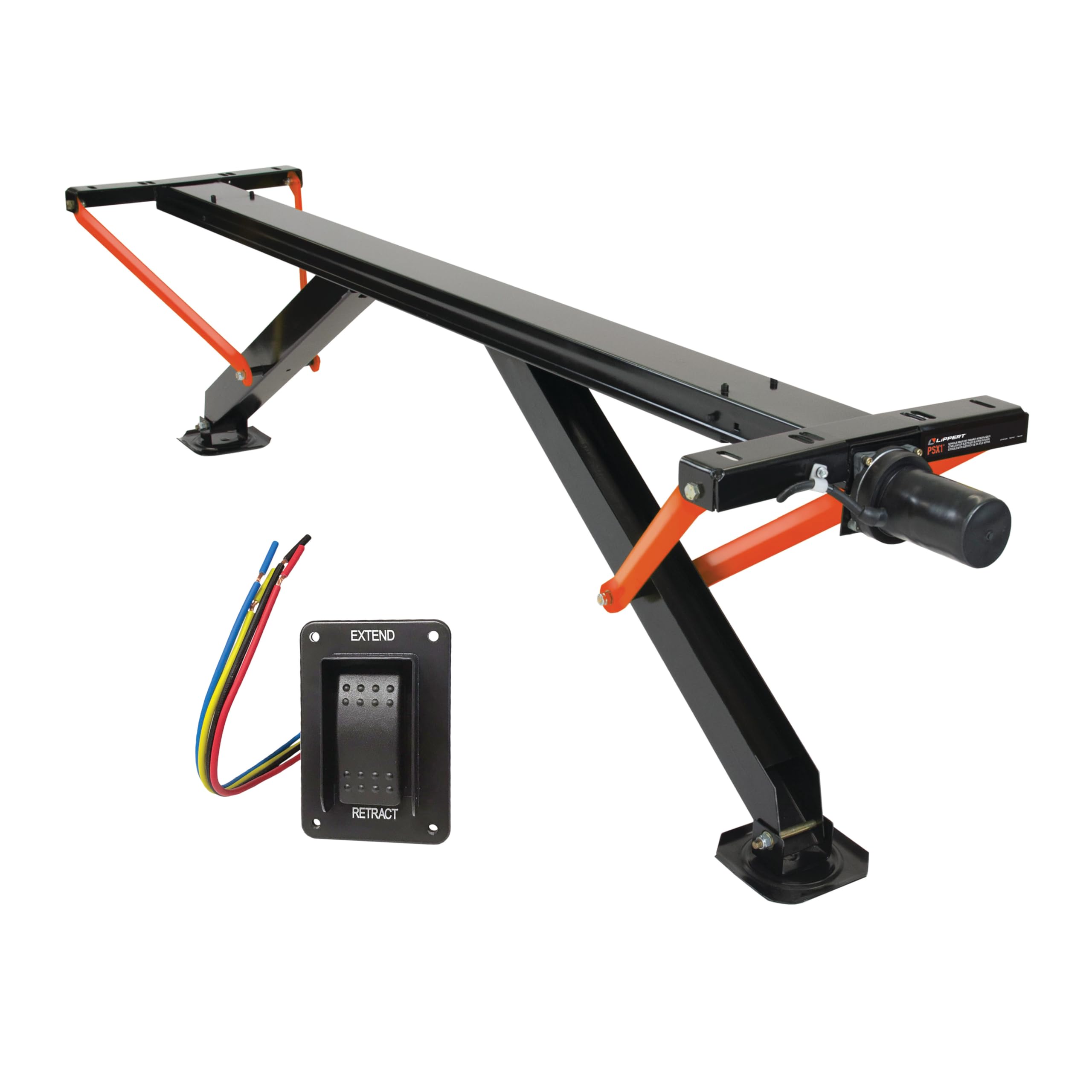 Photo 1 of Lippert PSX2 High-Speed RV Power Stabilizer Jack System with Black IP66 Waterproof Switch Kit, Automatic Adjustment, Powder-Coated Steel Frame, Up to 30" Extension - 2025049967