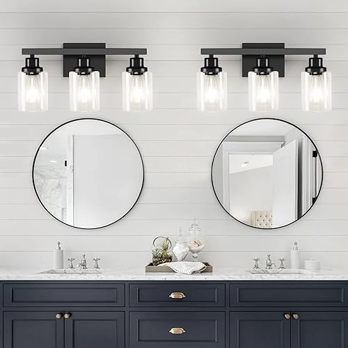 Miniatura 10 de 3 lámparas doradas de baño, luz de tocador de baño sobre espejo, aplique de pared dorado con pantalla de vidrio transparente, moderna lámpara de