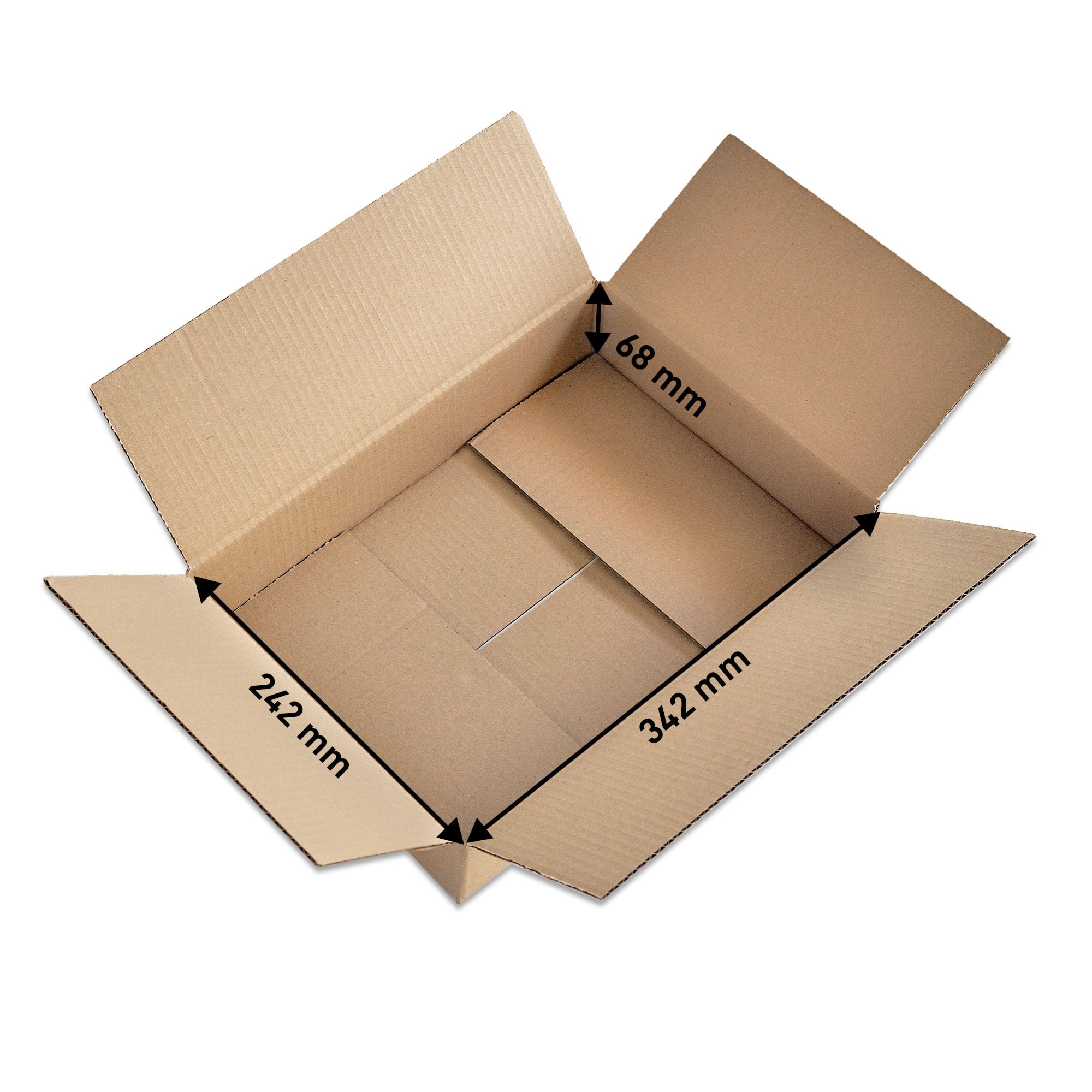 Versandkarton 350 x 250 x 80 mm Braun (150 Stück) – Einwelliger Faltkarton FEFCO 0201, optimal für das Kleinpaket-Format