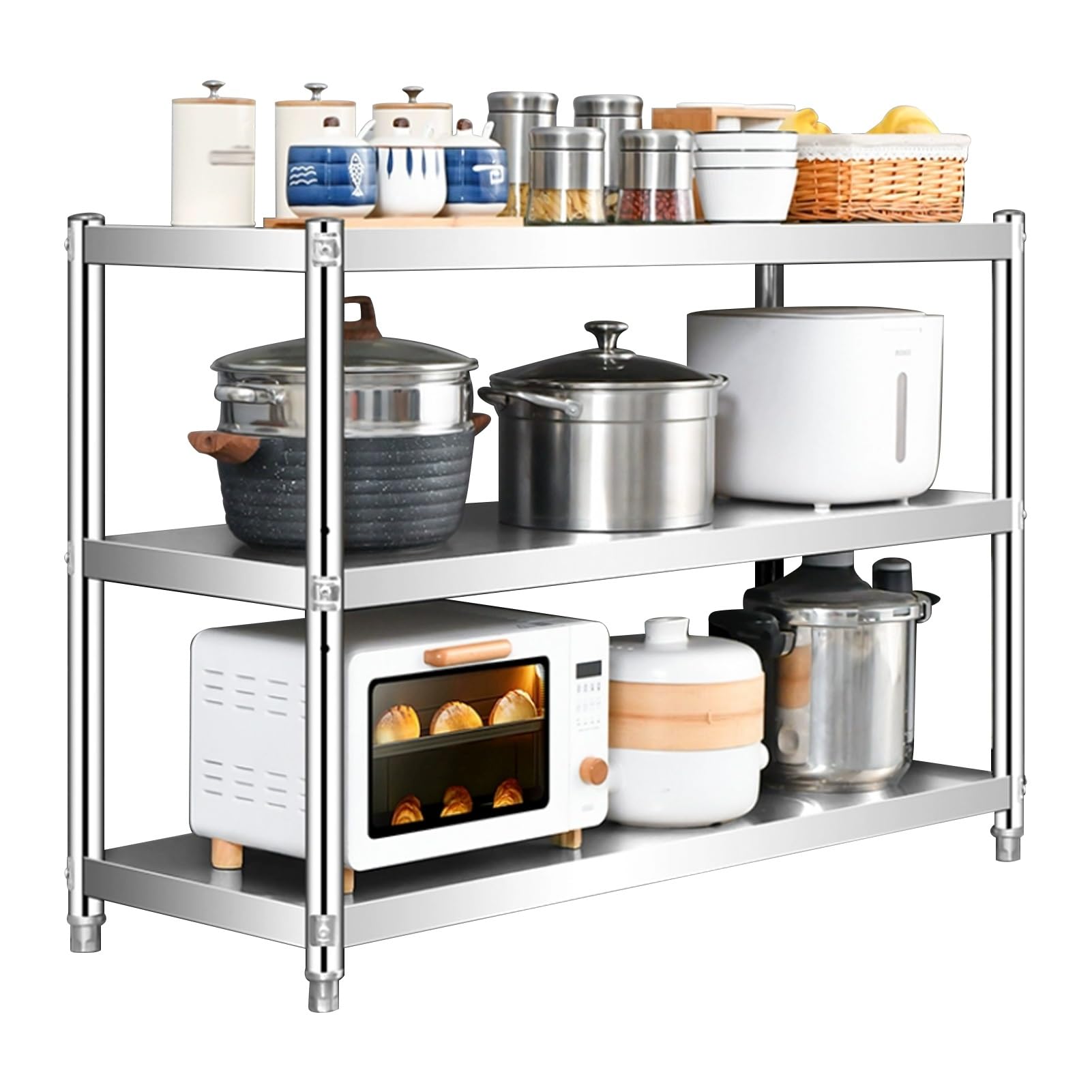 Scaffali da cucina in acciaio inox a 3 ripiani, versatile, per la casa e il ristorante, disponibile in 60/70/80/90/100/120/150 cm (150 x 50 x 80 cm)