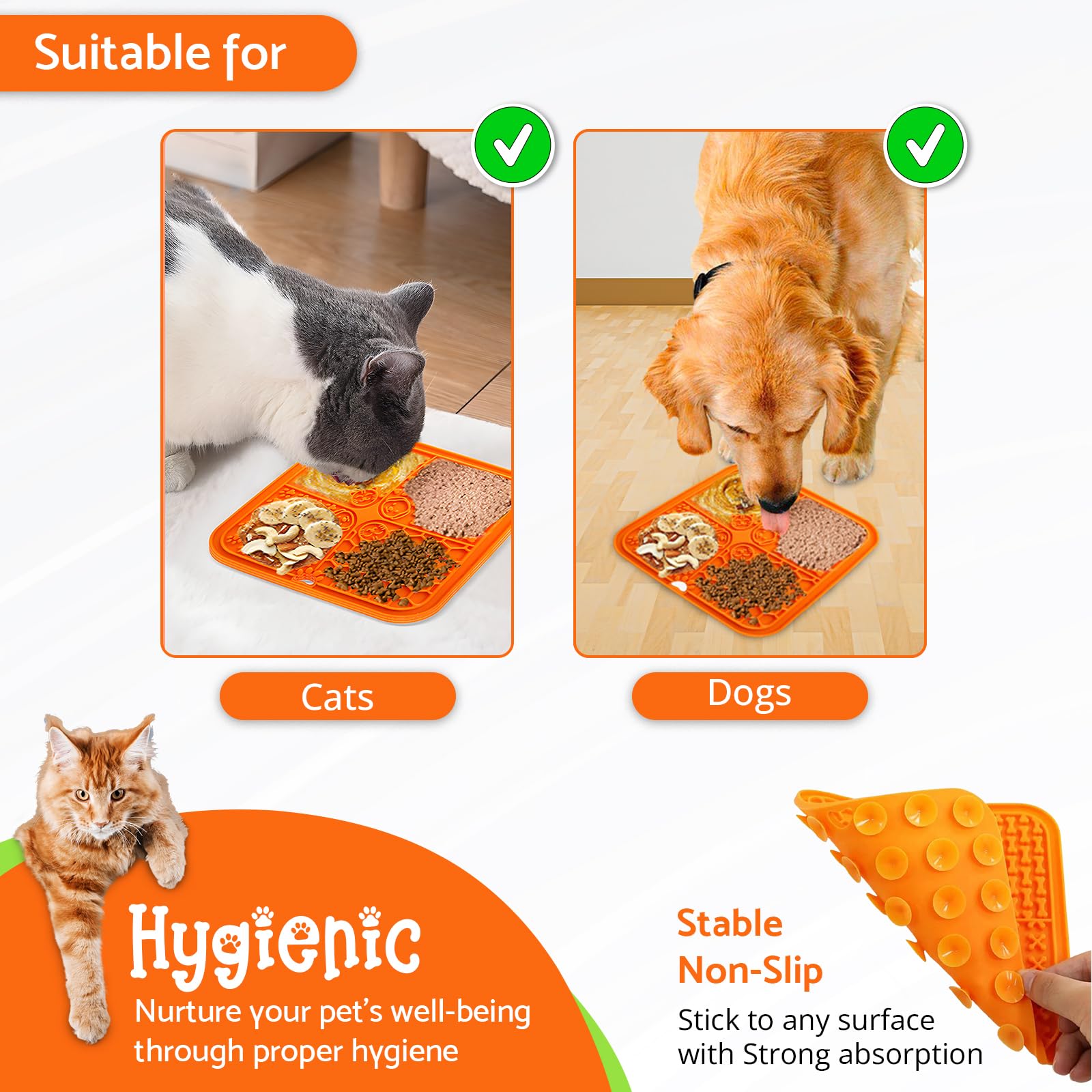 Whisker Paradise 2-Pack Washable Dog Lick Mat for Small and Large Dogs & Cats - Anxiety, Stress Relief, and Mental Stimulation Mat with Suction Cups - Frozen Feeding Cat Lick Pad 2