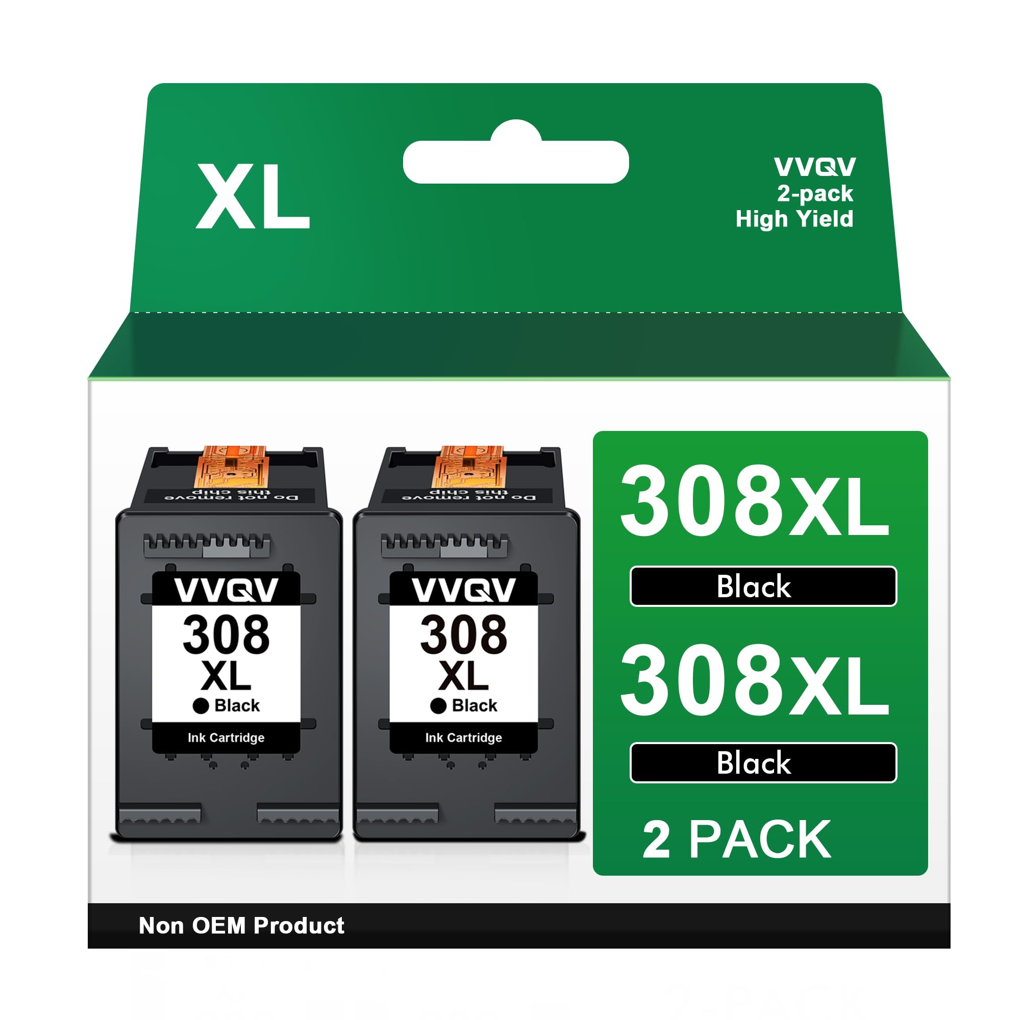 VVQV 308 Schwarz Tintenpatronen XL 308e Kompatibel für HP 308 Druckerpatronen,308XL Schwarz Ersatz für HP Deskjet 2920 Patronen für Envy 6120e 6132e 6520e 6155e 6532e Deskjet 4320 4310(2 Schwarz)