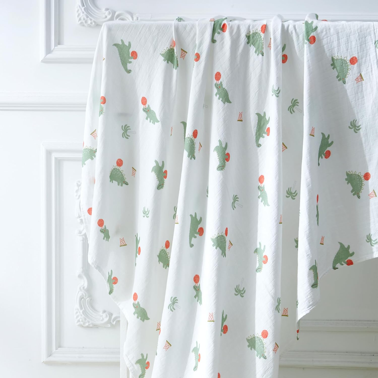 Muslin Swaddle Blankets, 70% Rayon from Bamboo and 30% Cotton, Large 47 x 47 Inches – Soft & Breathable Receiving Blanket for Unisex Newborns, (Dino Dunk Dreams) - Image 6