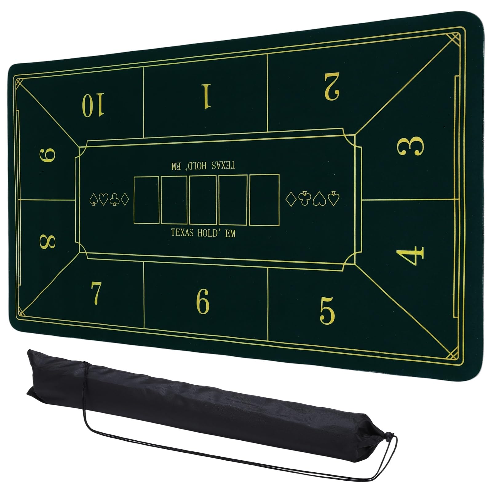 DTGN Portable Poker Table Mat, 180 x 90 cm Non-Slip Foldable Rubber Poker Mat, Noise Reduction Table Top with Polyester Storage Bag for Tabletop Games Home Games Night, Green