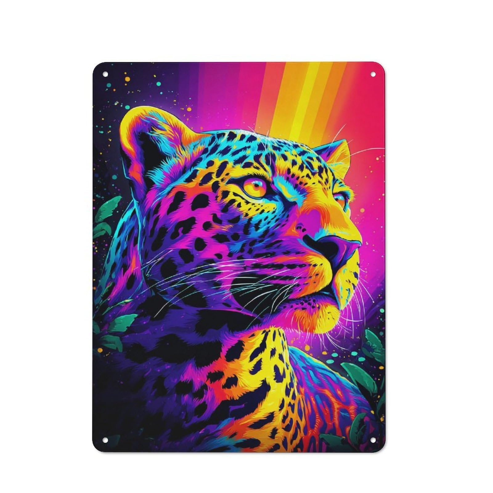 Junmoney Vibrant Leopard Portrait Metal Wall Sign 40X30cm Featuring For Hallway Wall, Suited To Wall Display Collectors
