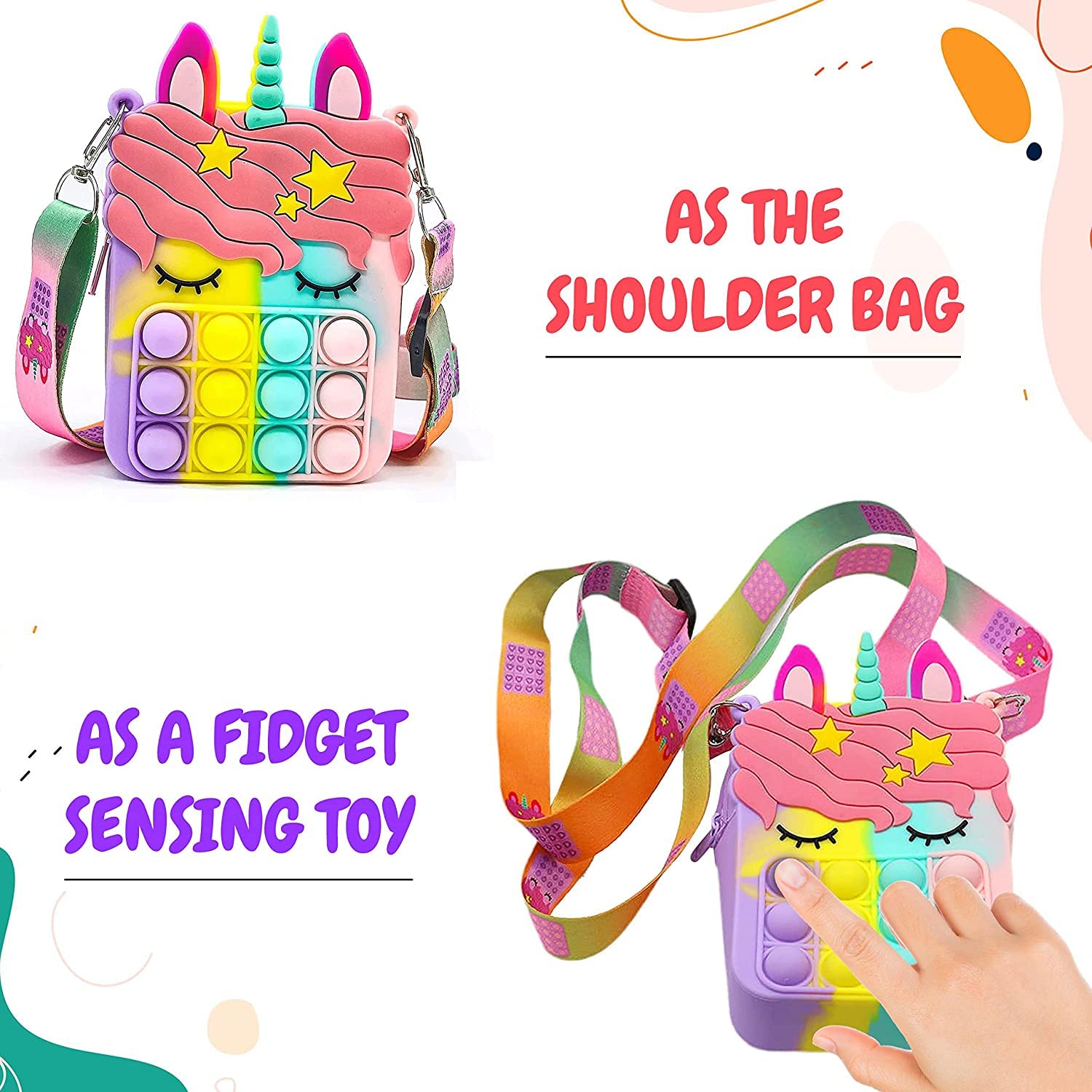 Party Propz Pop It Bag for Girls - 1Pc Unicorn Bags for Girls | Unicorn Bag | Popit Bag for Kids | Rainbow Purse for Kids | Unicorn Purse - Image 3 thumbnail
