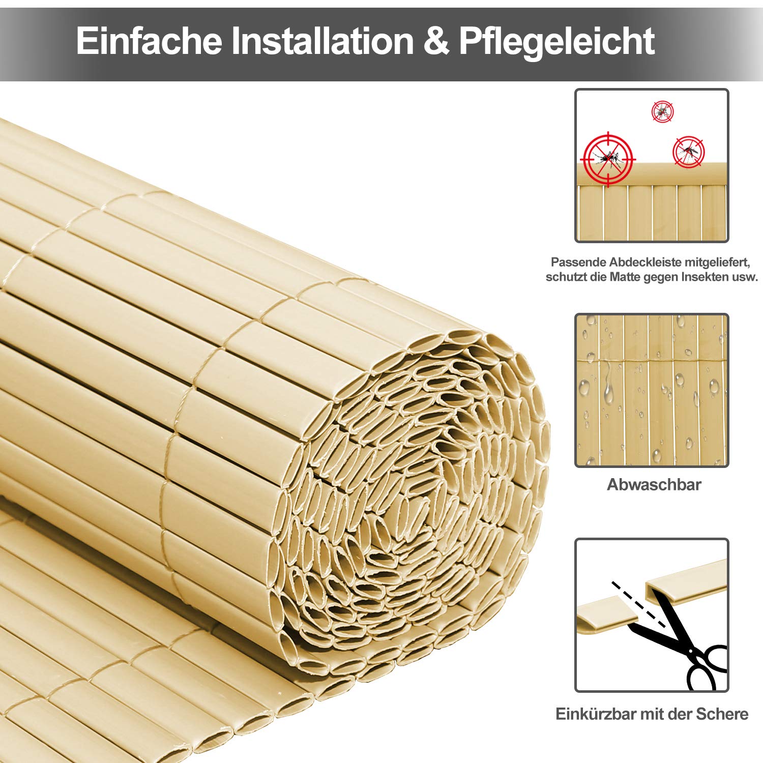 Lospitch Canisse en PVC Brise Vue, Palissade en PVC extérieur avec Lattes renforcées, Tapis d'intimité en PVC pour Balcon, revêtement de Jardin e terrasse, résistant aux UV, Bambou, 160 x 600 cm