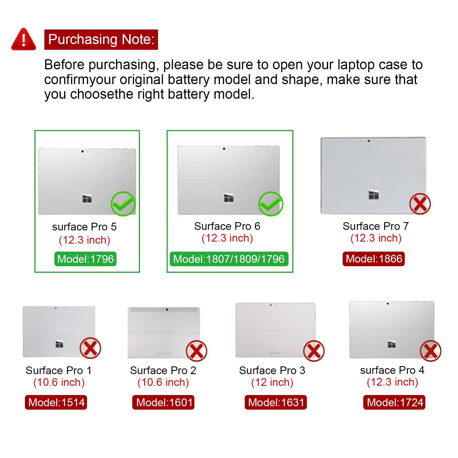 ASUNCELL7.57V/45Wh G3HTA038H DYNM02 Batteria per laptop Microsoft Surface Pro 5-12.3"- Core i5/ Core i7/ Core m3 Surface Pro (5th Gen, Model 1796) Surface Pro 5(2017) Surface Pro 6(2018)