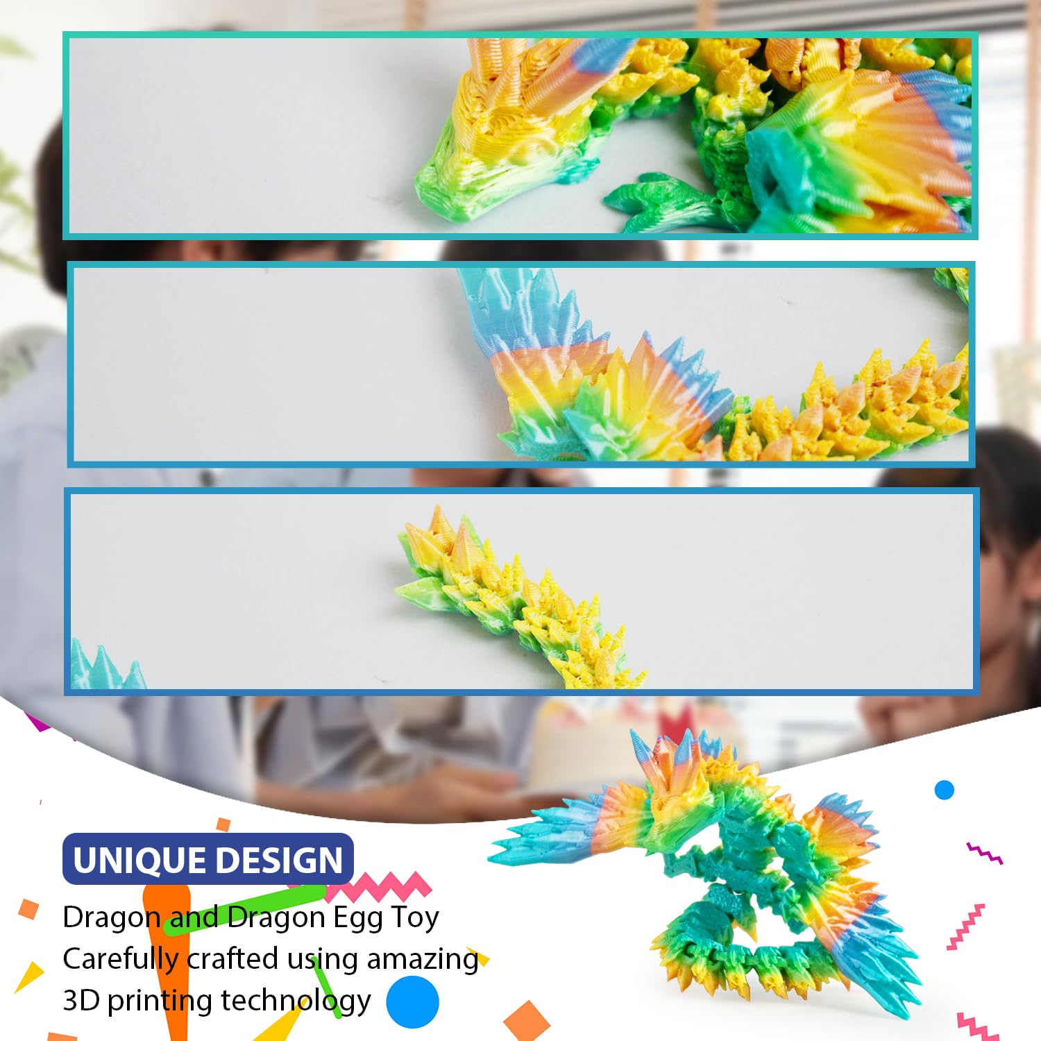 3D Printed Dragon in Egg, Articulated Crystal Dragon Fidget Toy with Wings, Mystery Easter Basket Stuffers for Kids & Teens, Stress Relief Desk Toy