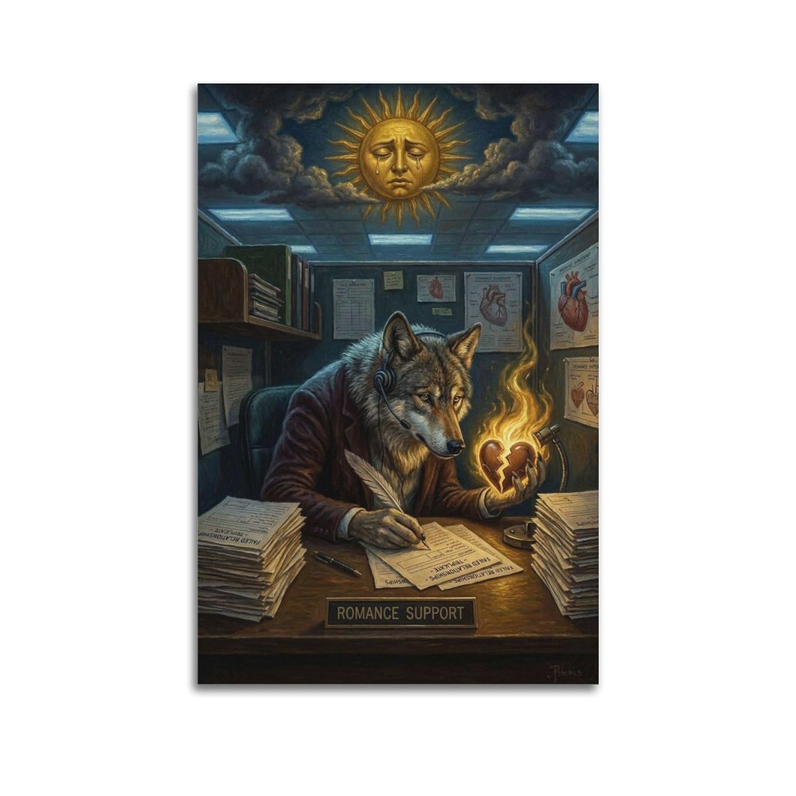 XKUGA Surreal Vintage Animal Poster Wolf Customer Service Satire Modern Decorative Canvas Prints - Ideal Wall Art for Family, Man Cave, Game Room, Boys & Girls Bedroom 20x30inch(50x75cm)