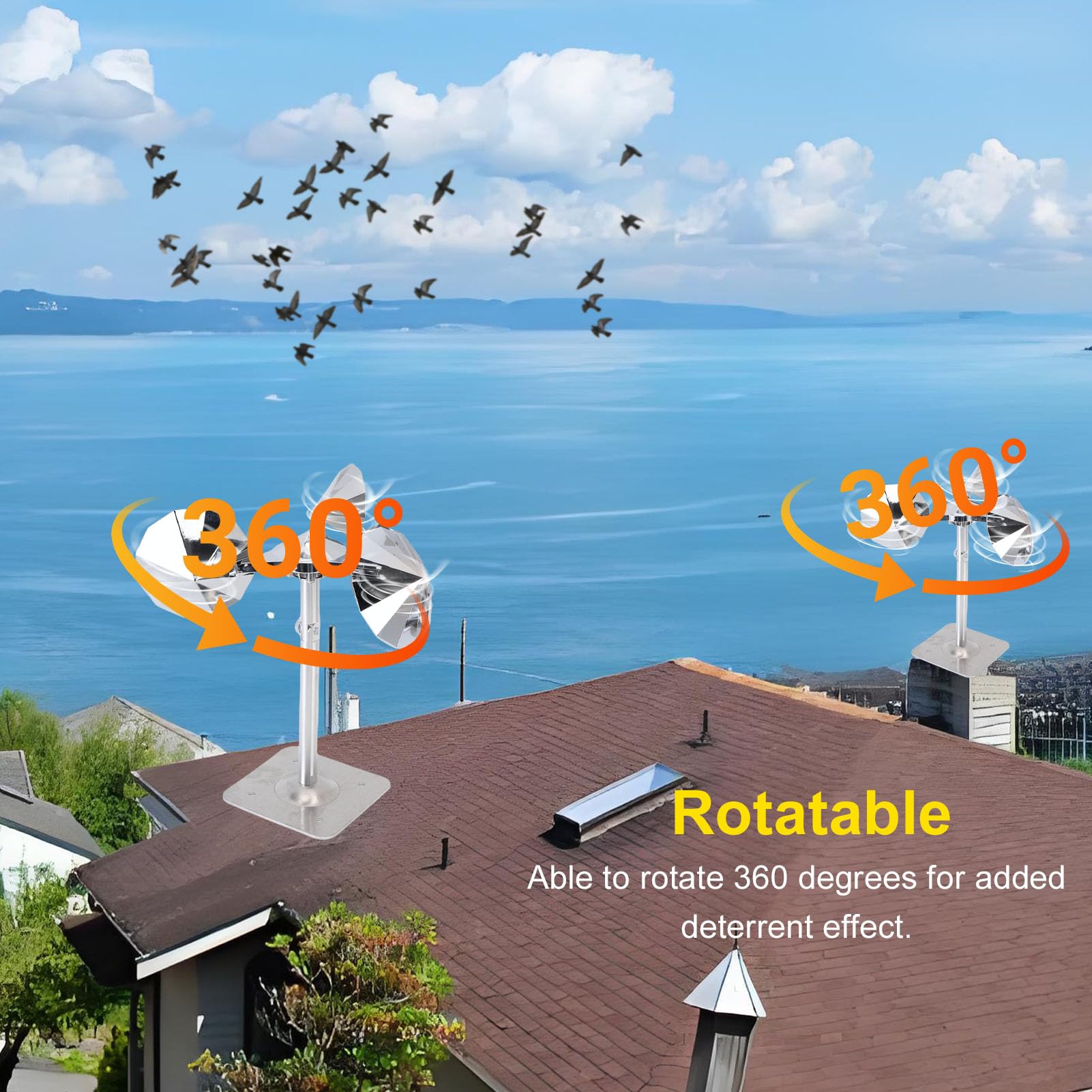 Riflettore per uccelli, deterrente riflettente per uccelli, rotante a 360 gradi, in acciaio al carbonio, per giardini, alberi, tetti, leggero e resistente alle intemperie, deterrente per